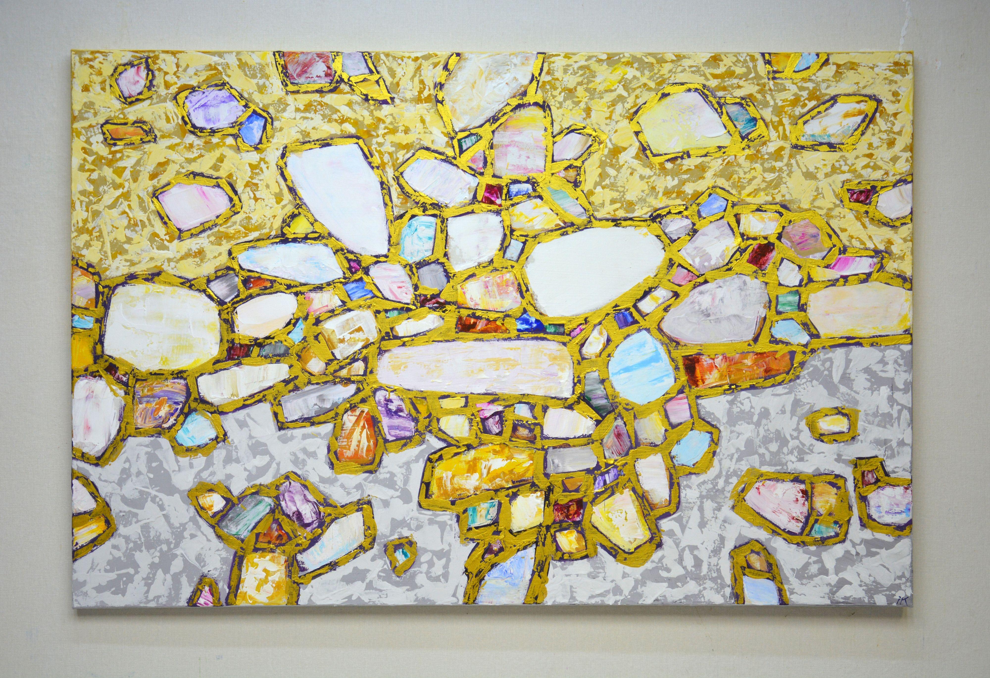 The secret of gold., Painting, Acrylic on Canvas - Beige Abstract Painting by Iryna Kastsova