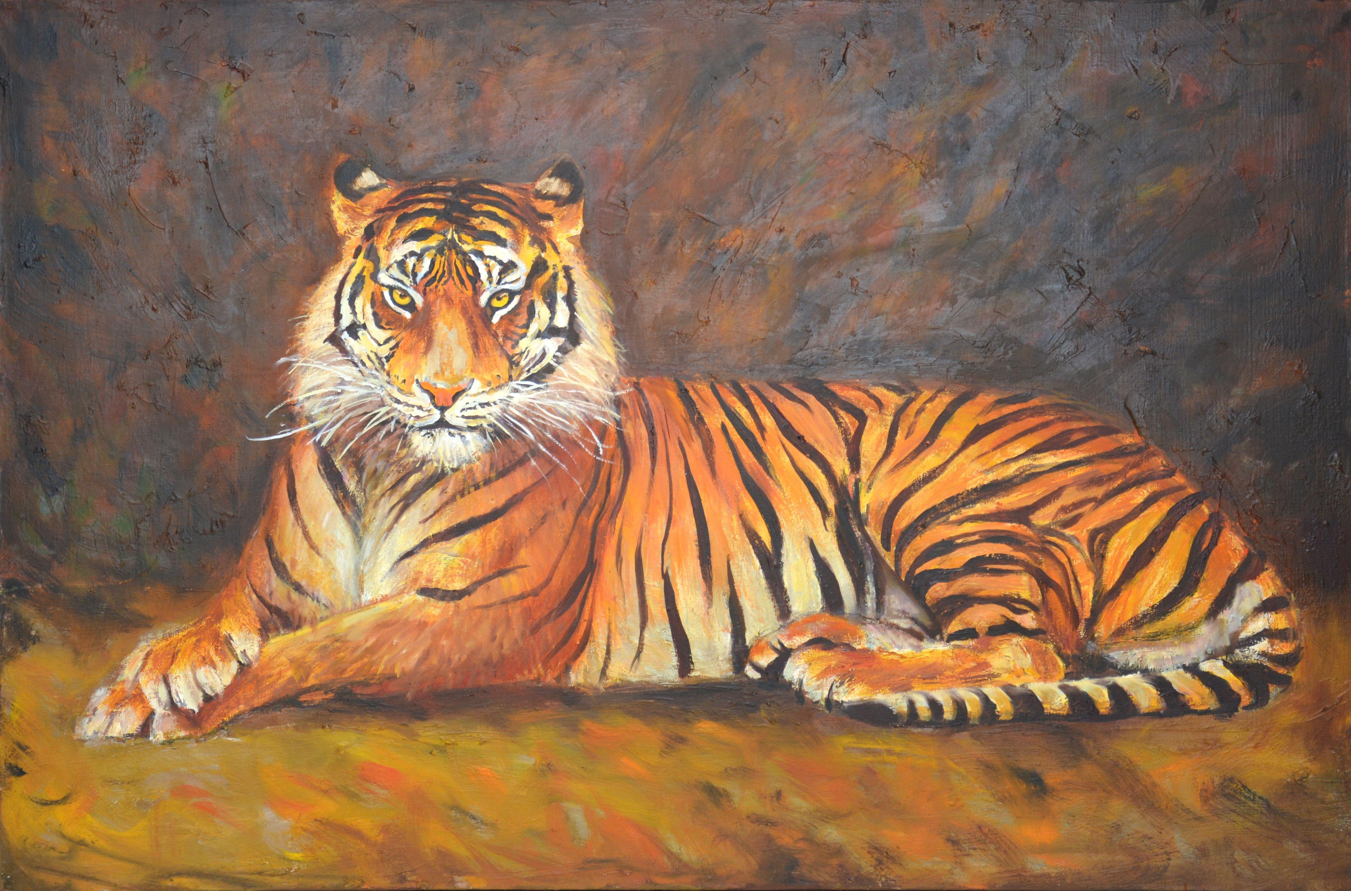 Iryna Kastsova Animal Painting - Tiger, Painting, Oil on Canvas