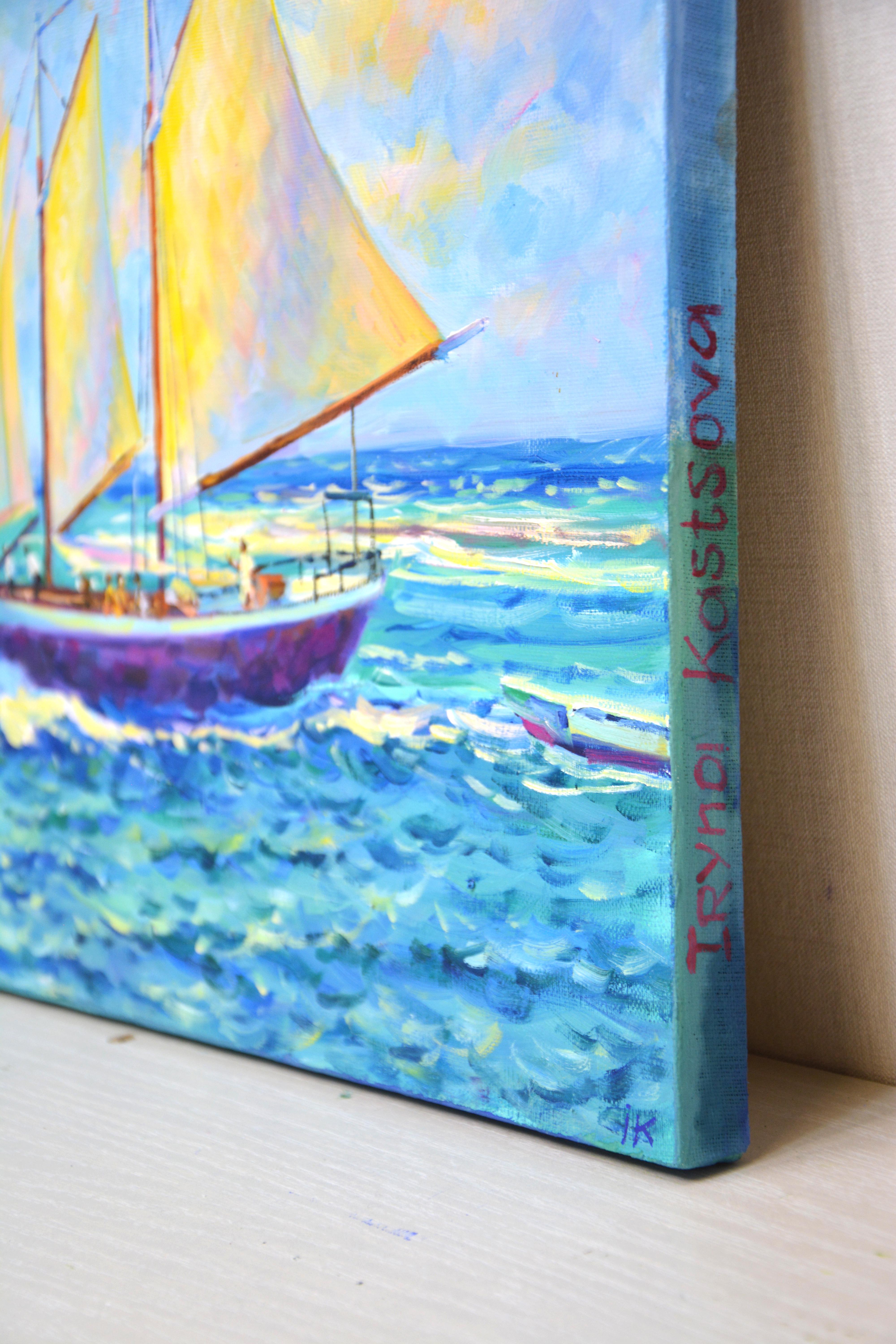 Reisen auf einer Jacht - Nautisches Acrylgemälde (40x50 cm) (Impressionismus), Painting, von Iryna Kastsova