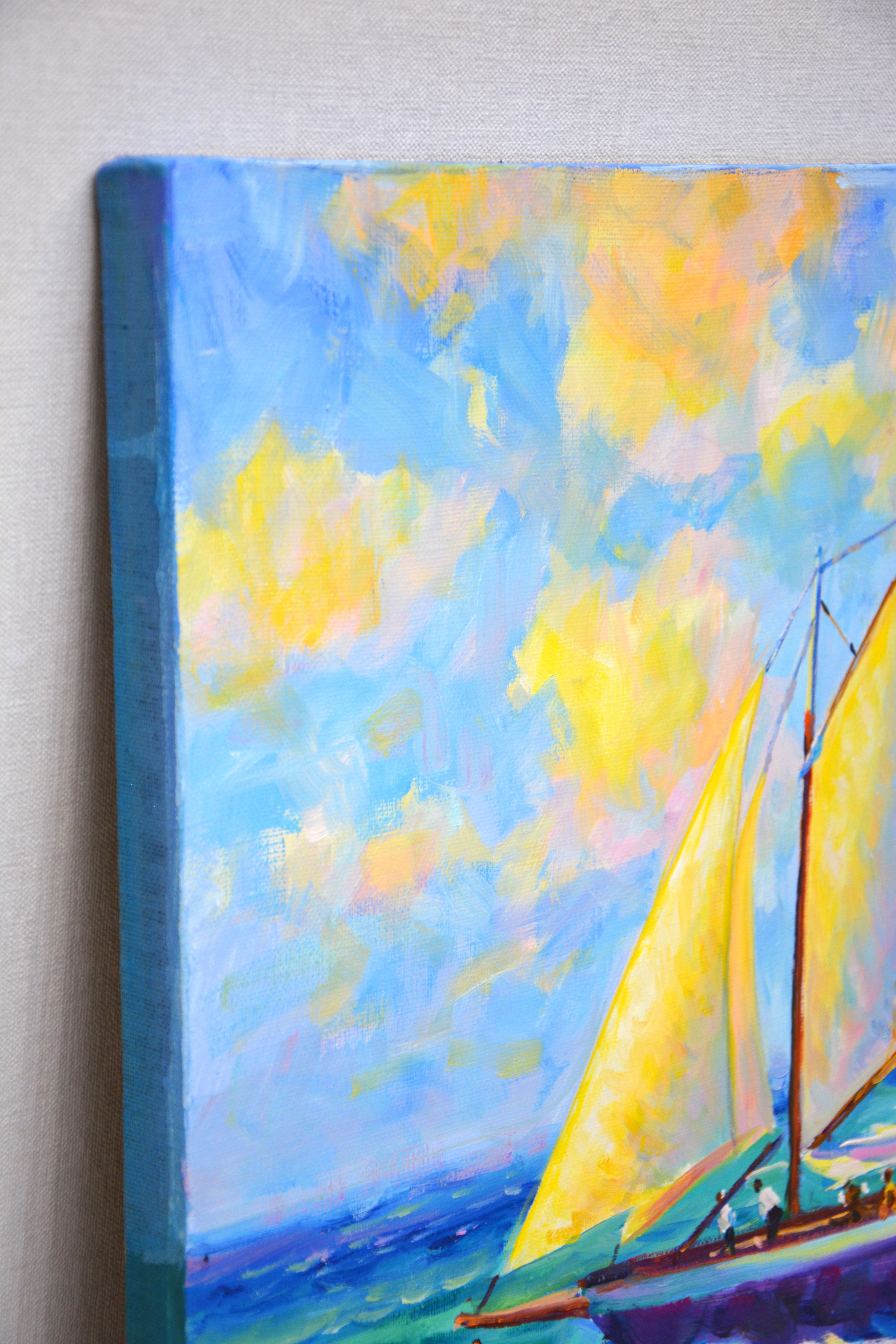 Reisen auf einer Jacht - Nautisches Acrylgemälde (40x50 cm) im Angebot 1