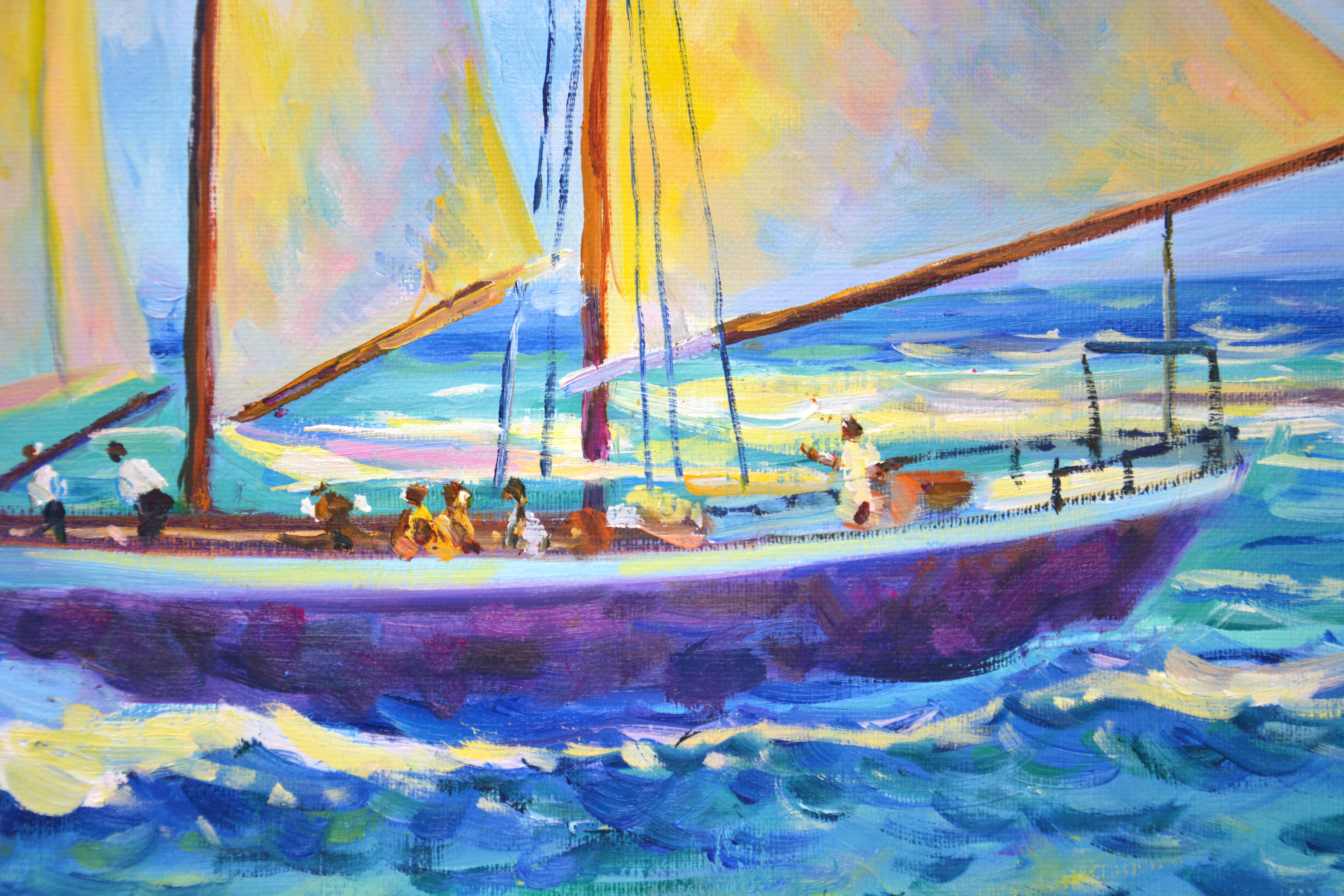 Reisen auf einer Jacht - Nautisches Acrylgemälde (40x50 cm) im Angebot 2