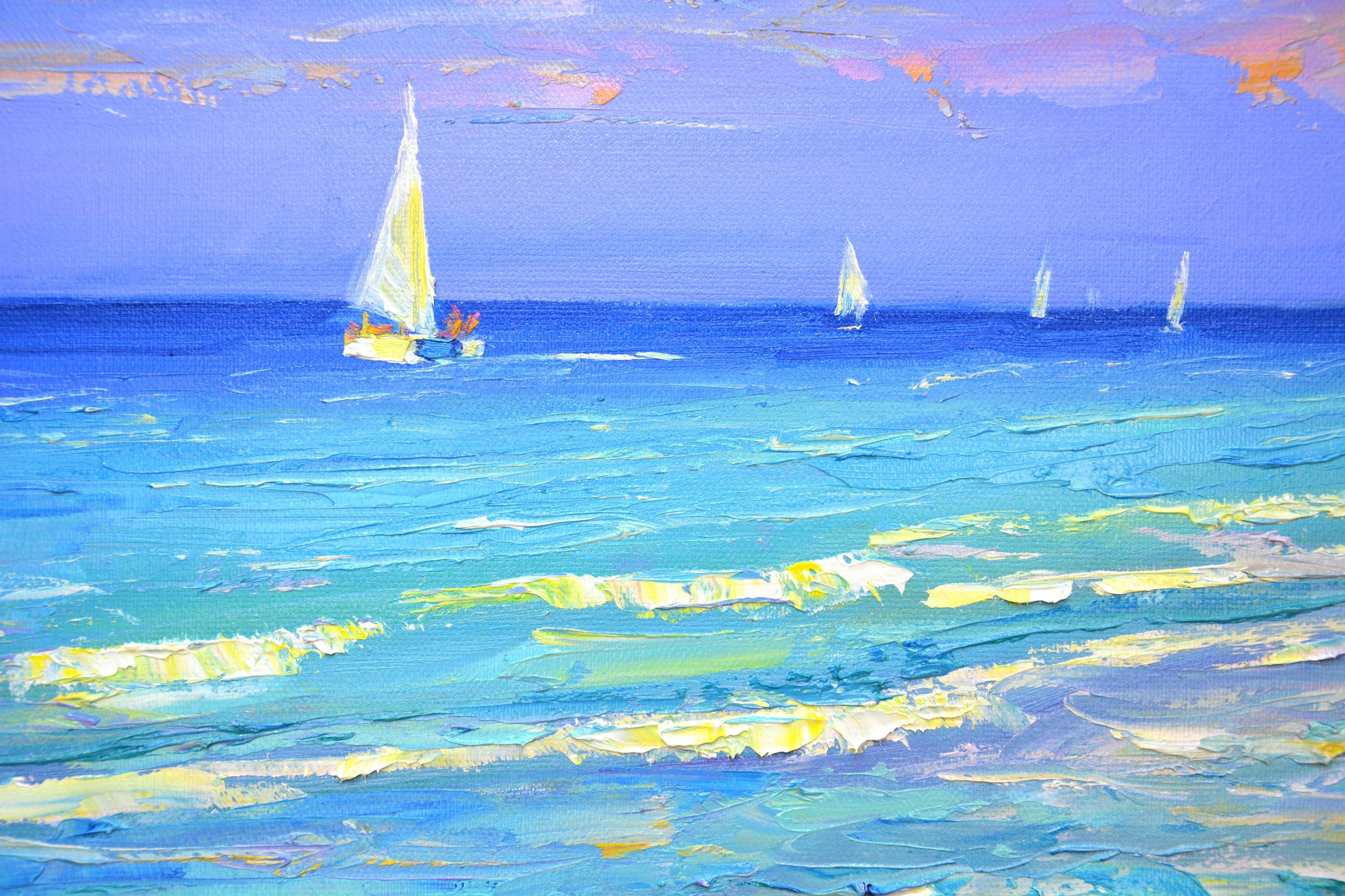 Warm evening at sea, Painting, Oil on Canvas For Sale 3