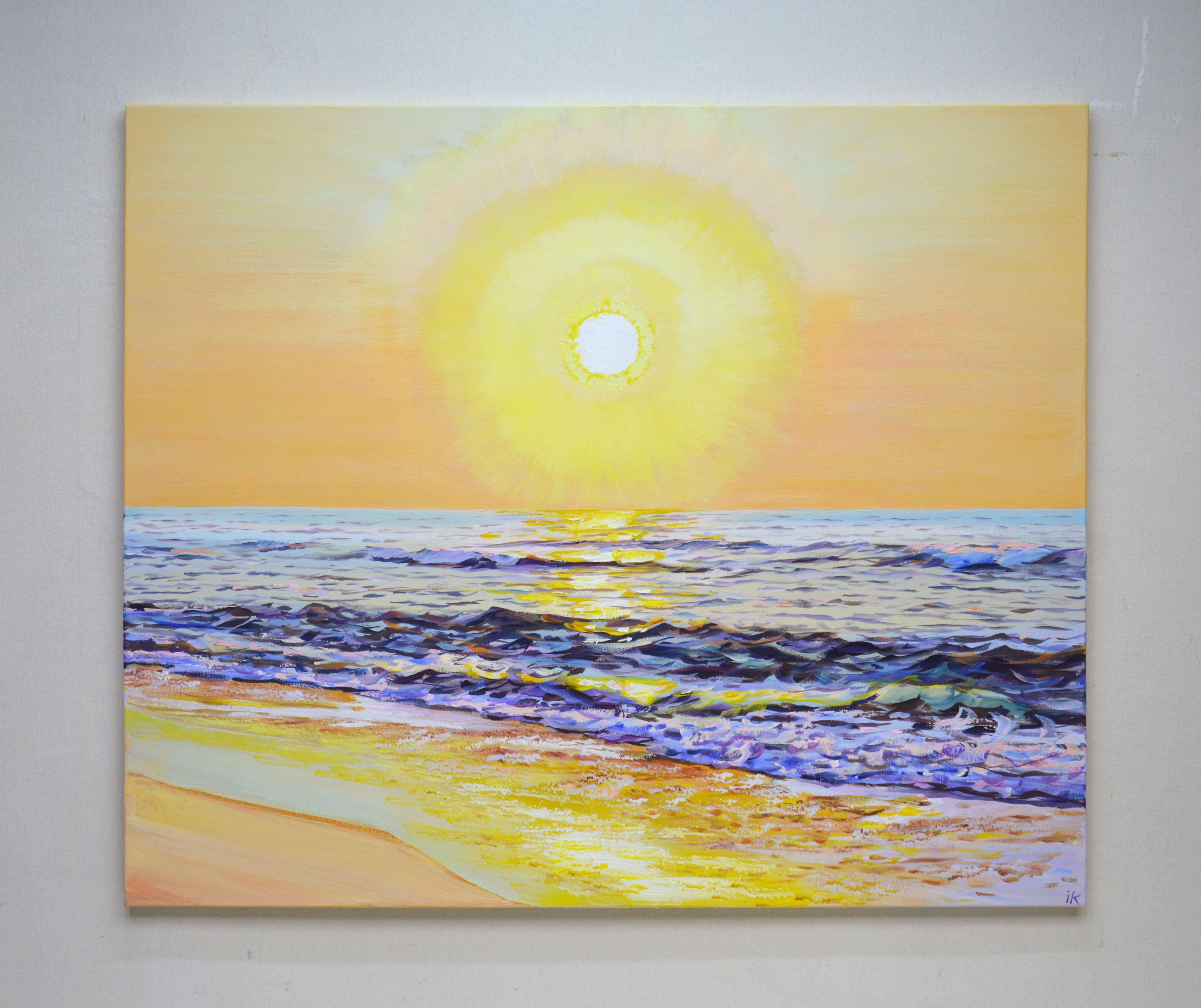 Warm sunset over the ocean., Painting, Acrylic on Canvas For Sale 1