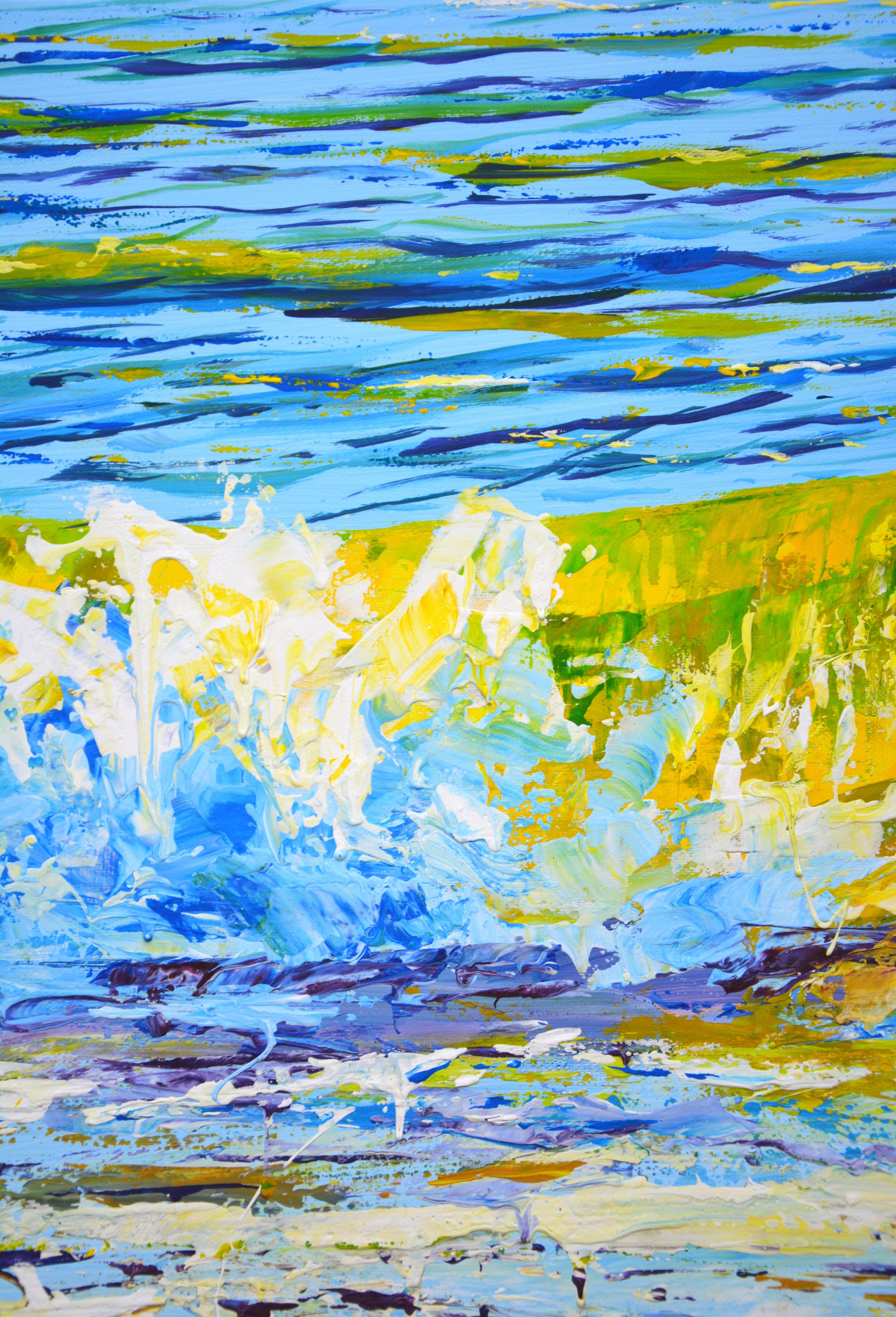 Waves 5. Light is reflected from the oncoming waves, sea foam, a rich palette of light blue, mother-of-pearl, white colors emphasize the energy of water. Realism. Impressionism. Admiration for the sea element causes a feeling of love and respect for