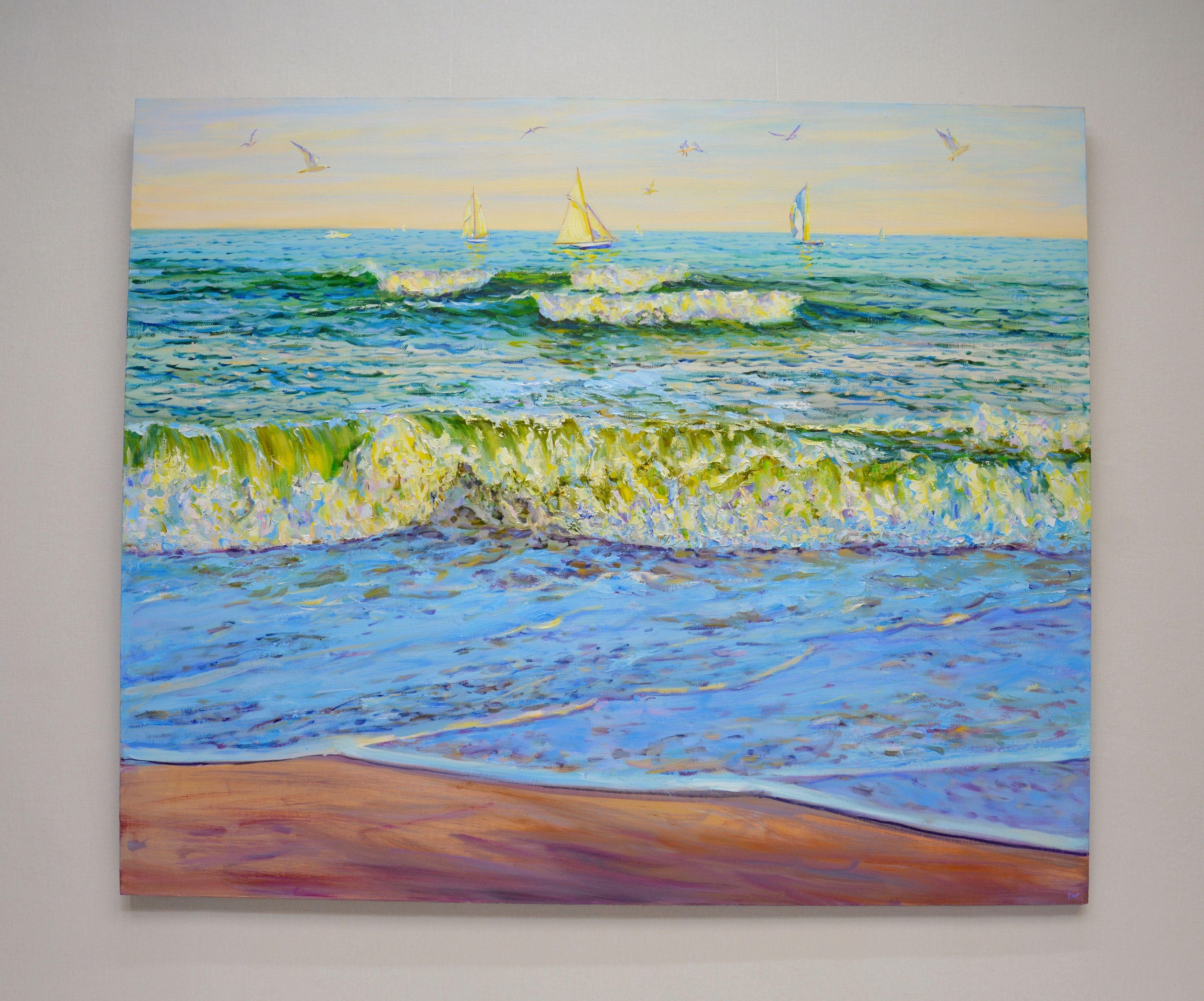 Weekend at sea., Painting, Oil on Canvas For Sale 4