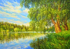 Saule au bord de l'eau, peinture, huile sur toile