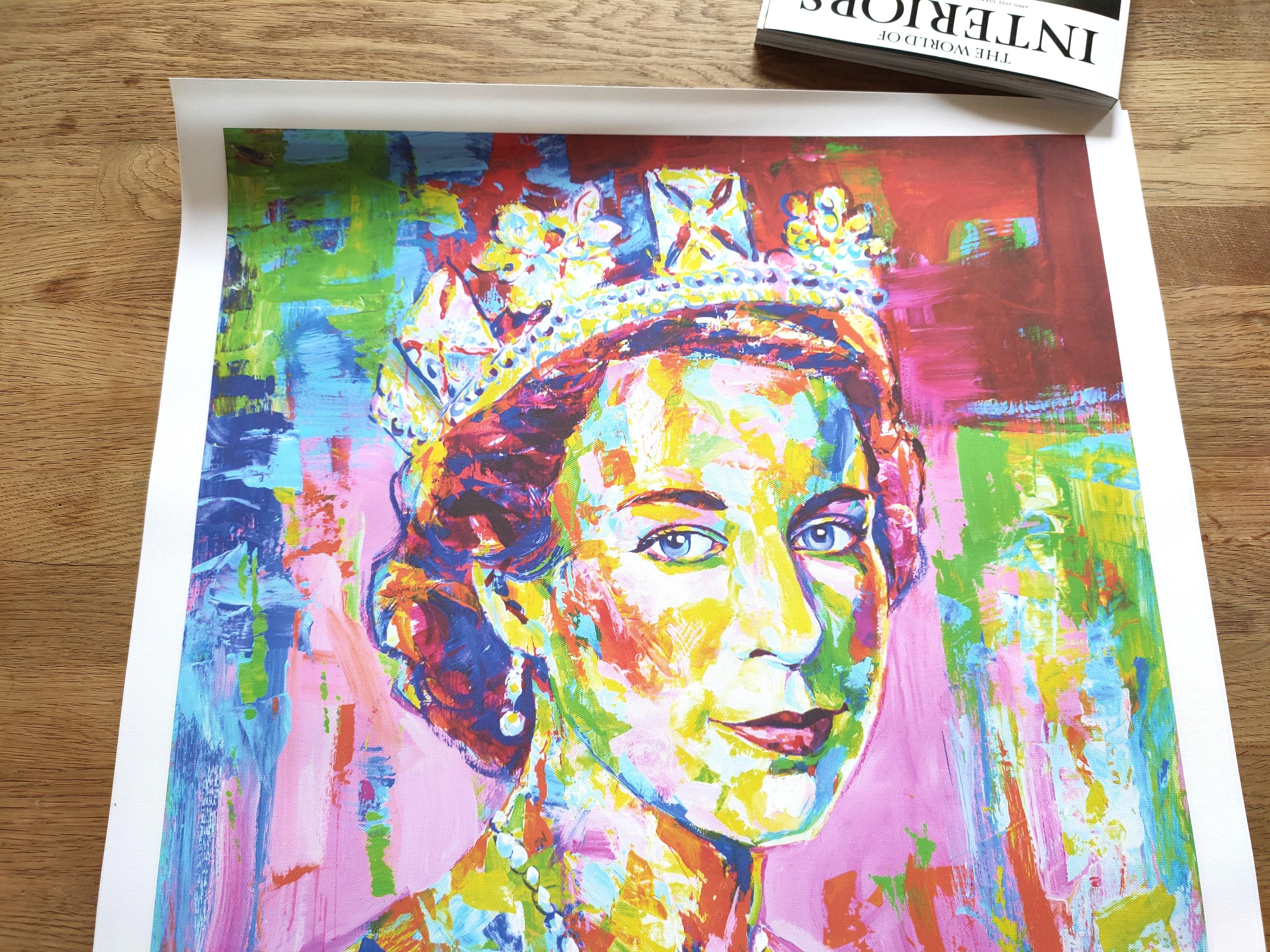 Queen Elizabeth II Pop Art Portrait Print on Canvas 50x50cm by Iryna Kastsova 1