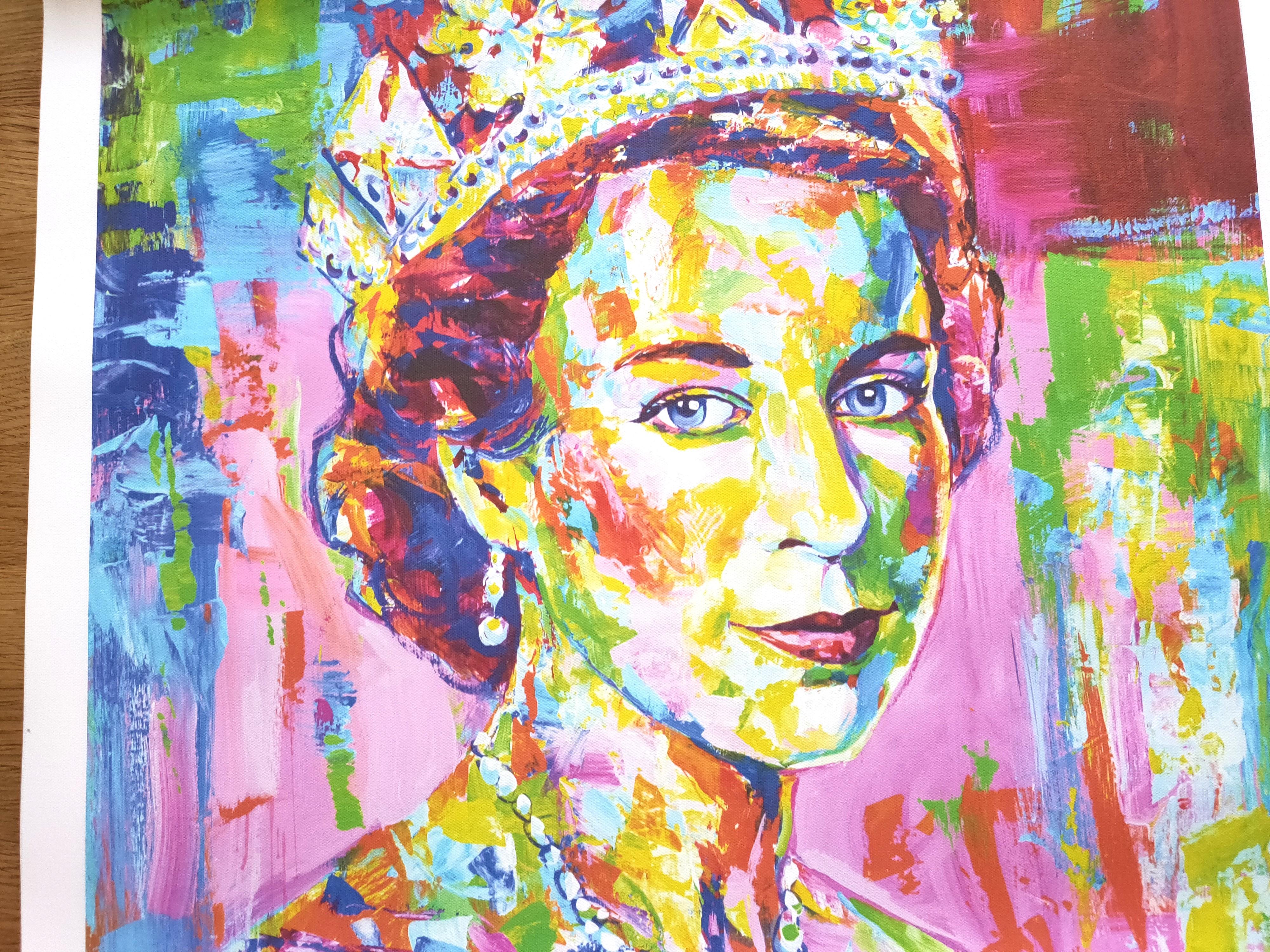 Queen Elizabeth II Pop Art Portrait Print on Canvas 50x50cm by Iryna Kastsova 2