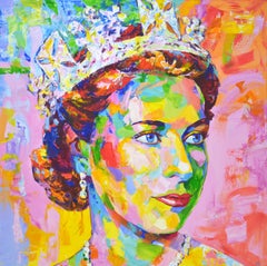 Queen Elizabeth II Pop Art Portrait Print on Canvas by Iryna Kastsova
