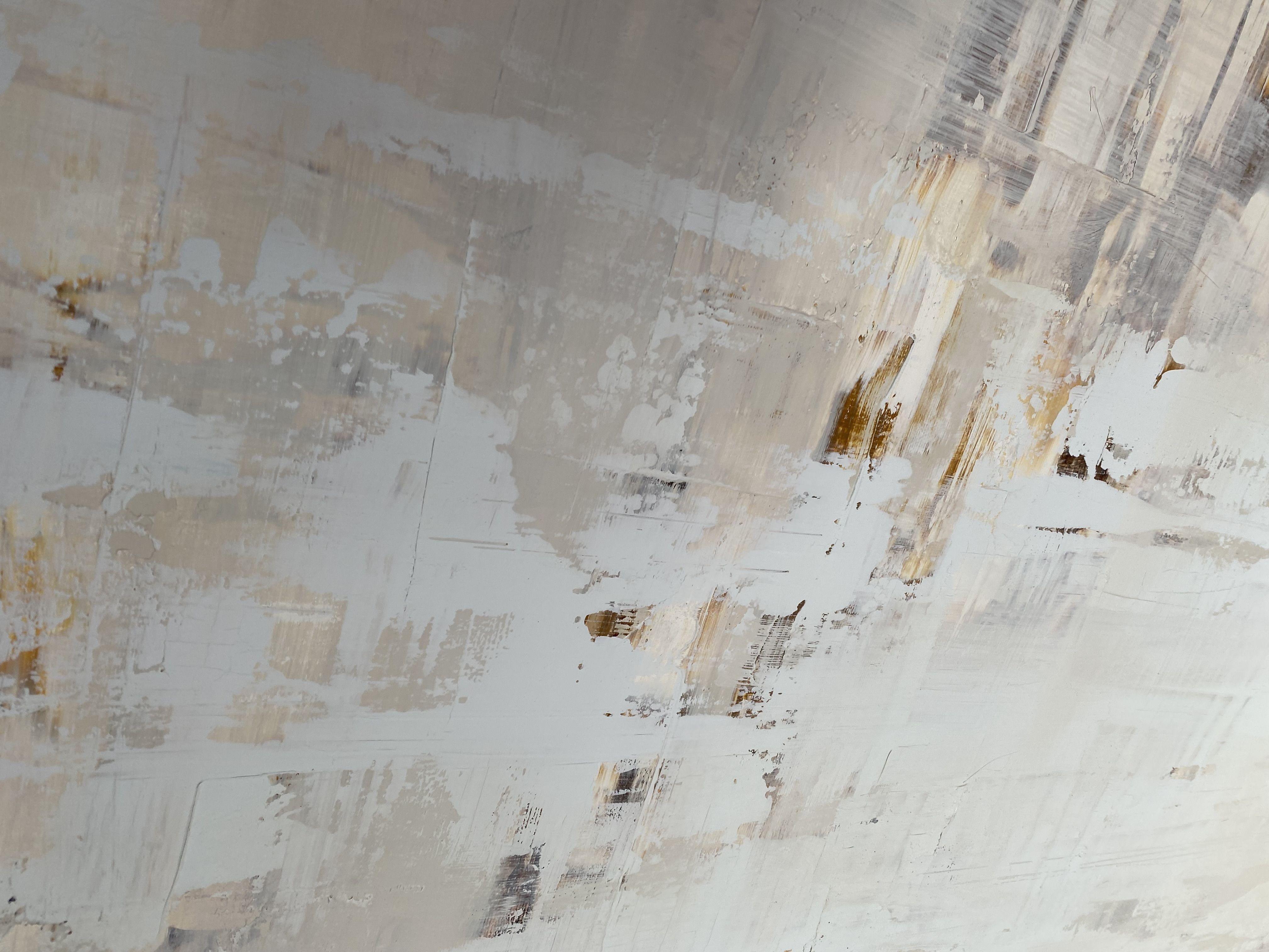 Oeuvre d'art abstraite à l'huile  Technique multicouche  Texture  Couleurs or/argent/beige/gris  2023 année de création  Signature au dos : : Peinture : : Abstraite : : Cette oeuvre est accompagnée d'un certificat d'authenticité officiel signé par