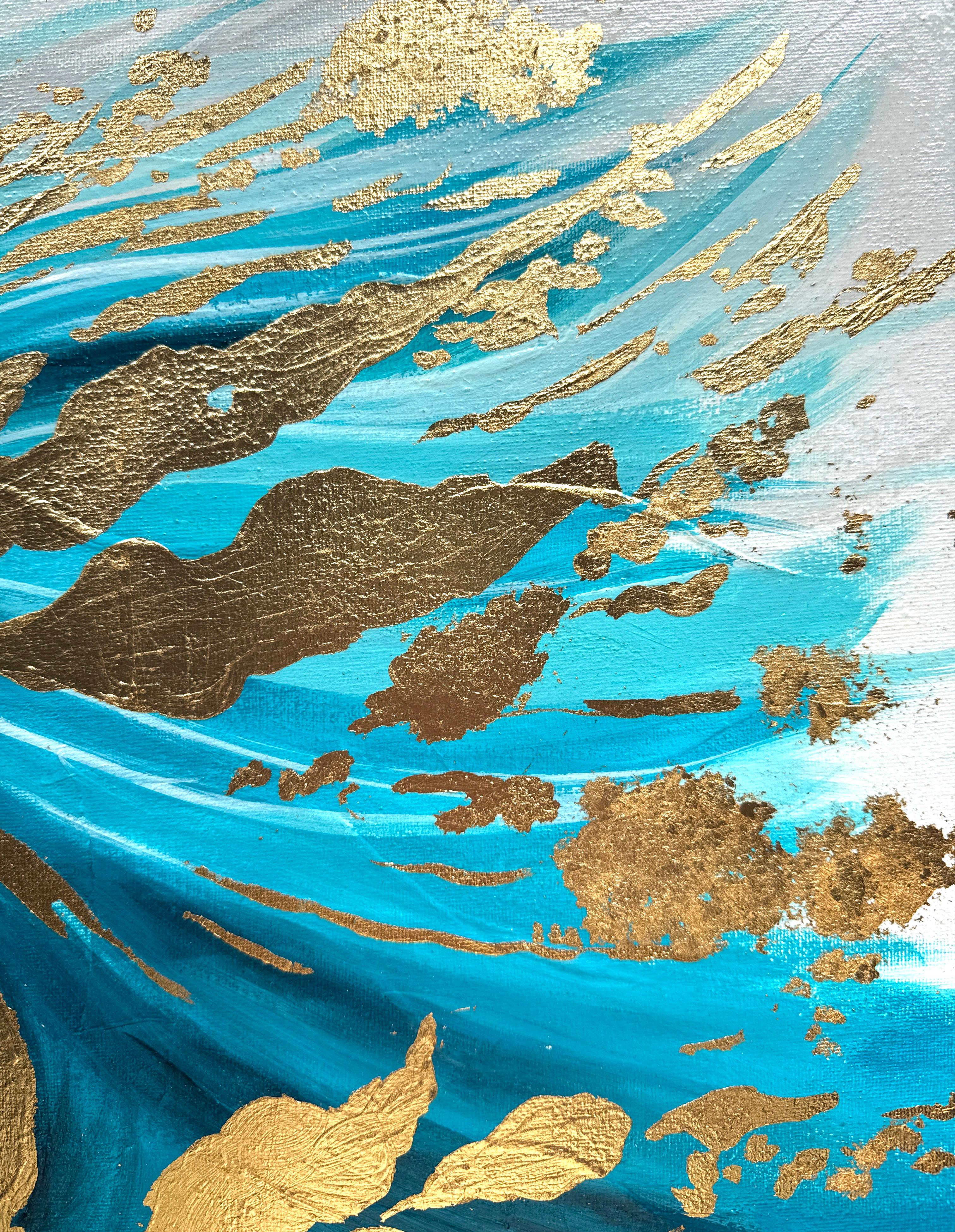 Ein türkisfarbenes Pferd schlägt mit einem goldenen Huf zu im Angebot 5