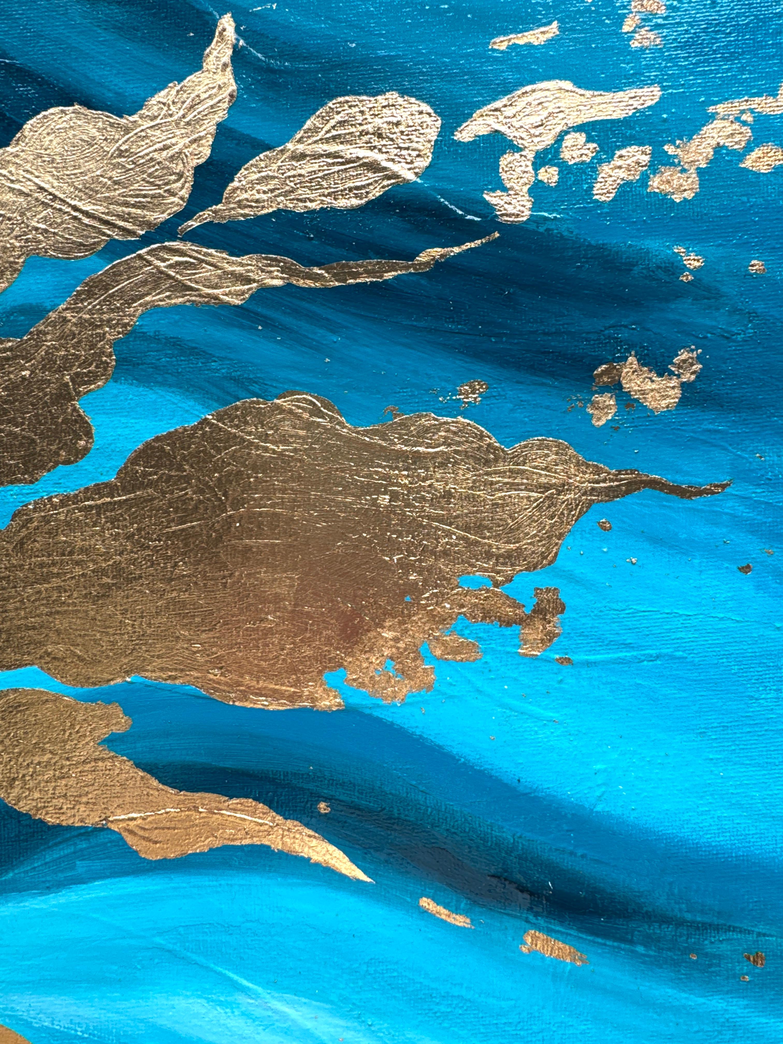 Ein türkisfarbenes Pferd schlägt mit einem goldenen Huf zu im Angebot 6