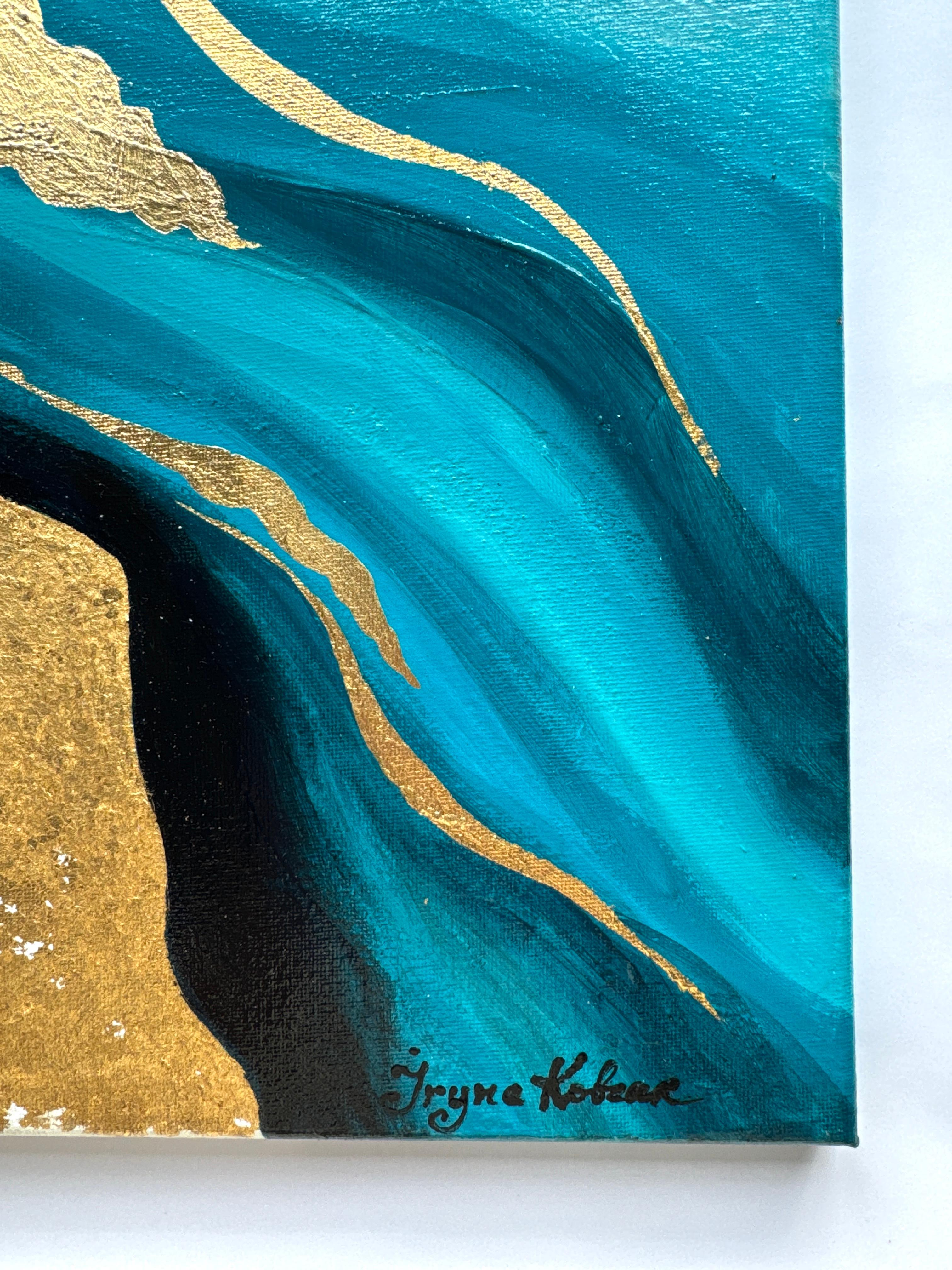 Ein türkisfarbenes Pferd schlägt mit einem goldenen Huf zu im Angebot 7