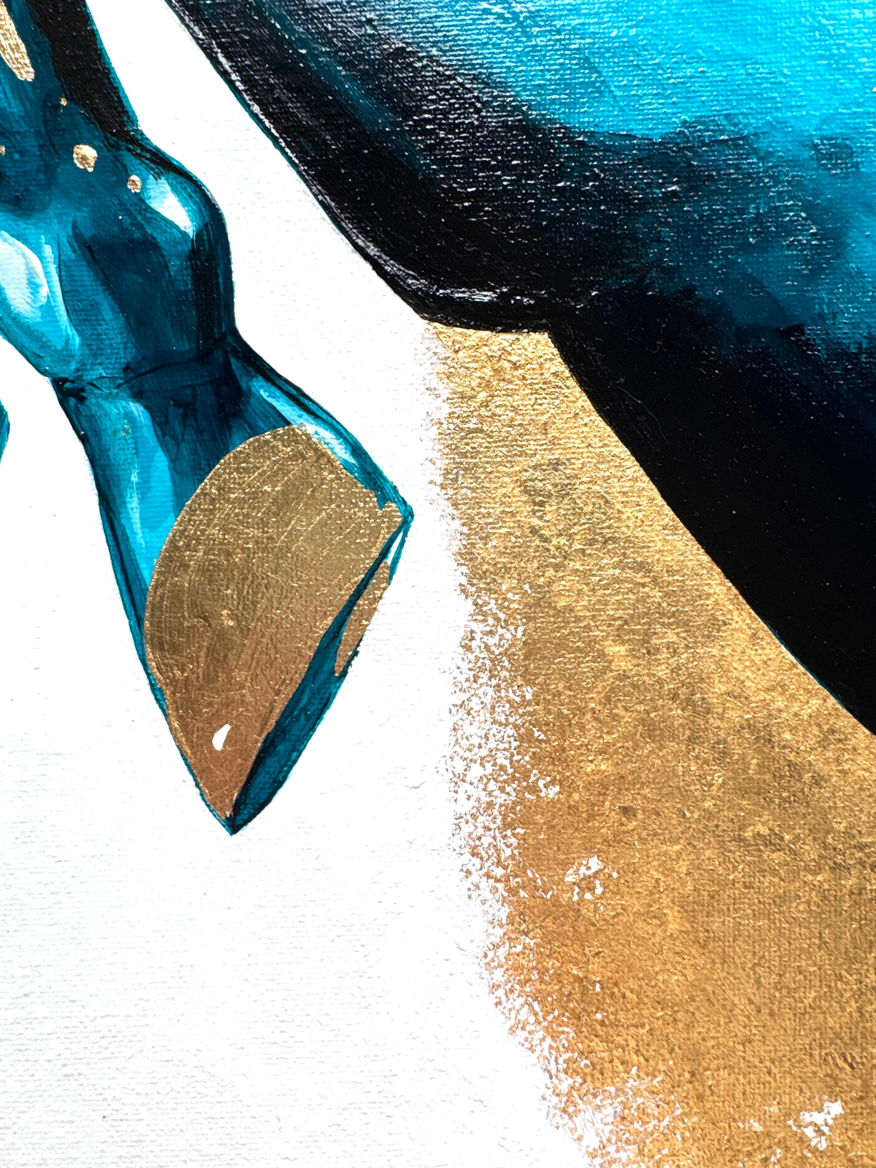 Ein türkisfarbenes Pferd schlägt mit einem goldenen Huf zu im Angebot 8