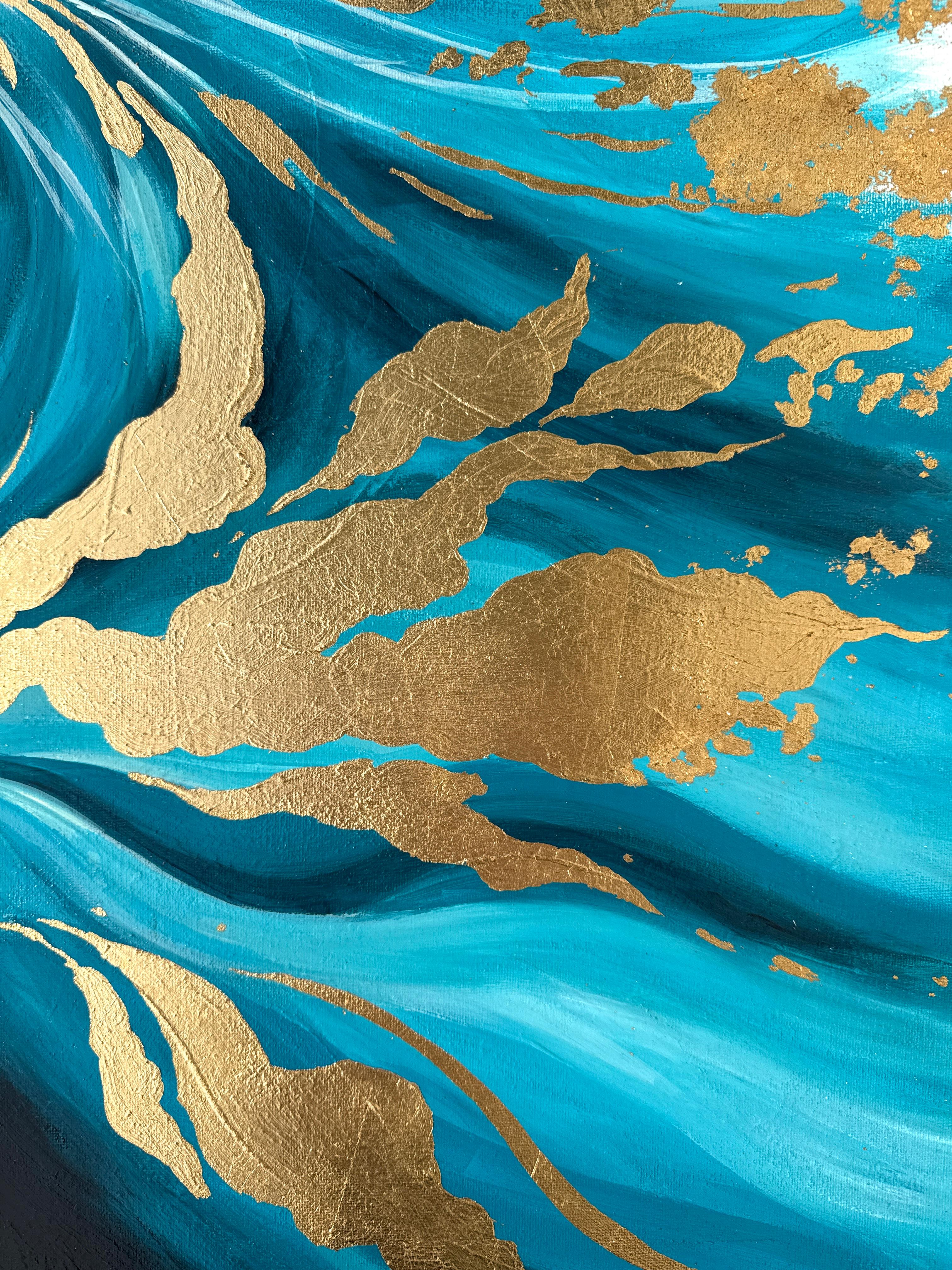 Ein türkisfarbenes Pferd schlägt mit einem goldenen Huf zu im Angebot 10