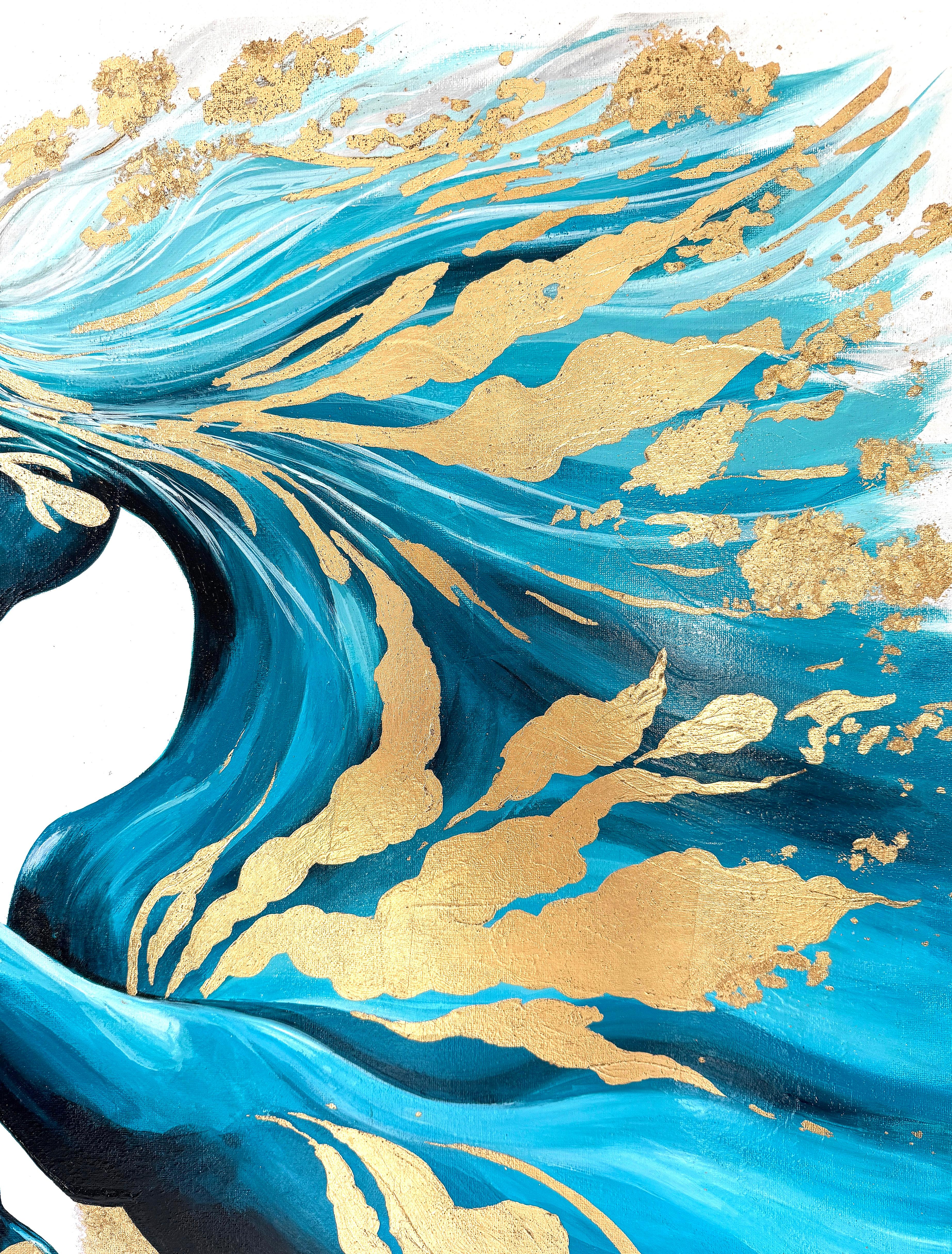 Ein türkisfarbenes Pferd schlägt mit einem goldenen Huf zu im Angebot 2