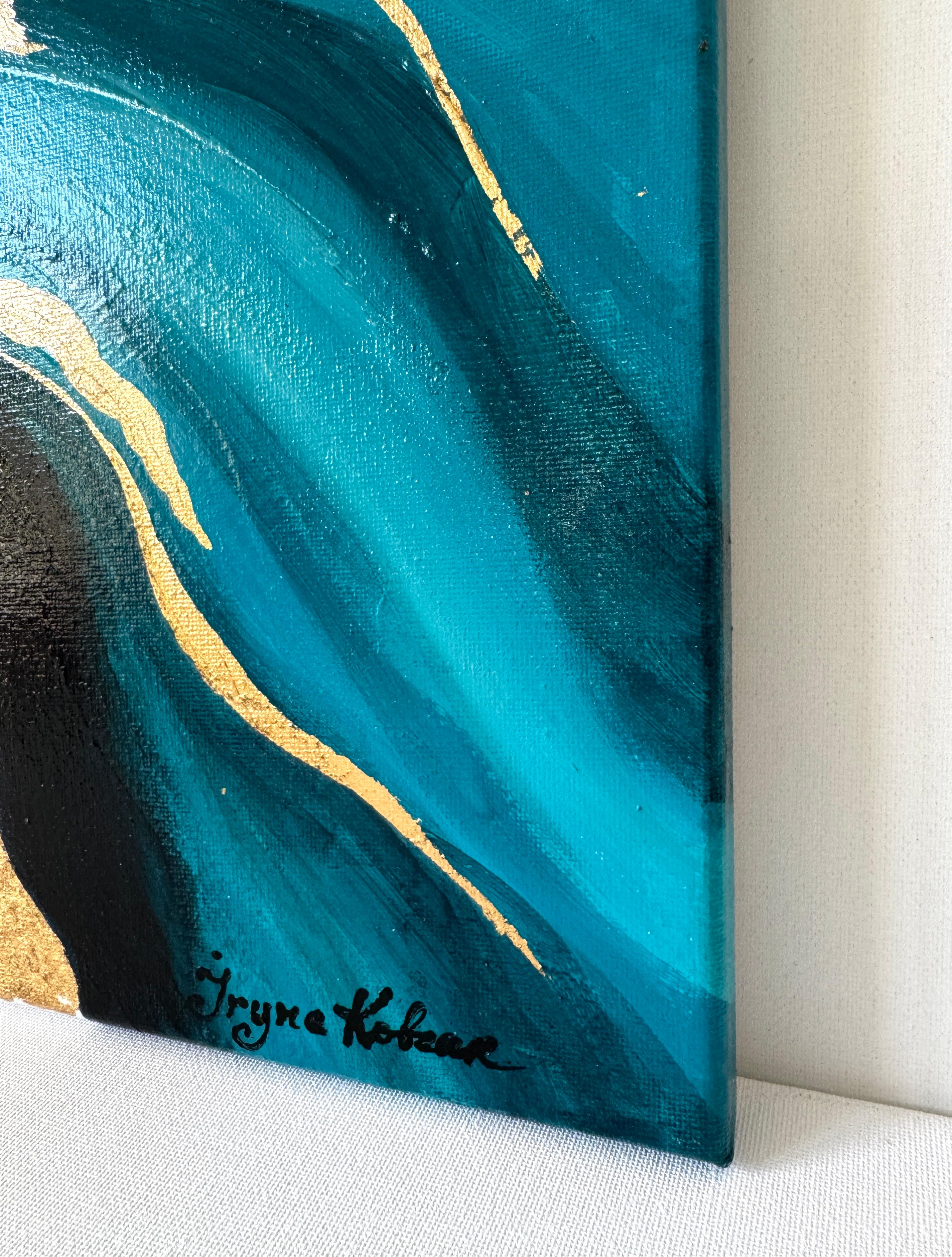 Ein türkisfarbenes Pferd schlägt mit einem goldenen Huf zu im Angebot 3