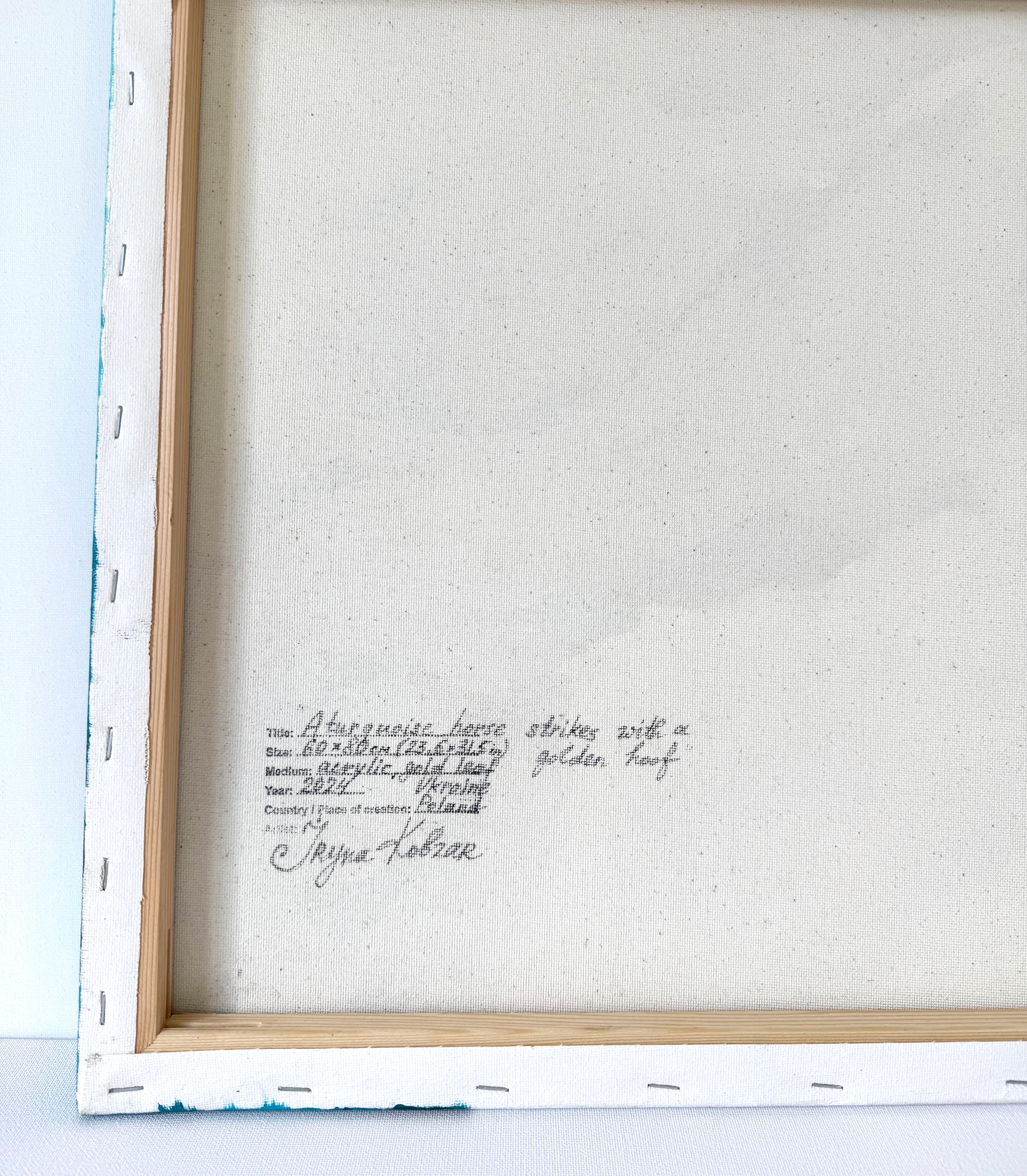 Ein türkisfarbenes Pferd schlägt mit einem goldenen Huf zu im Angebot 4