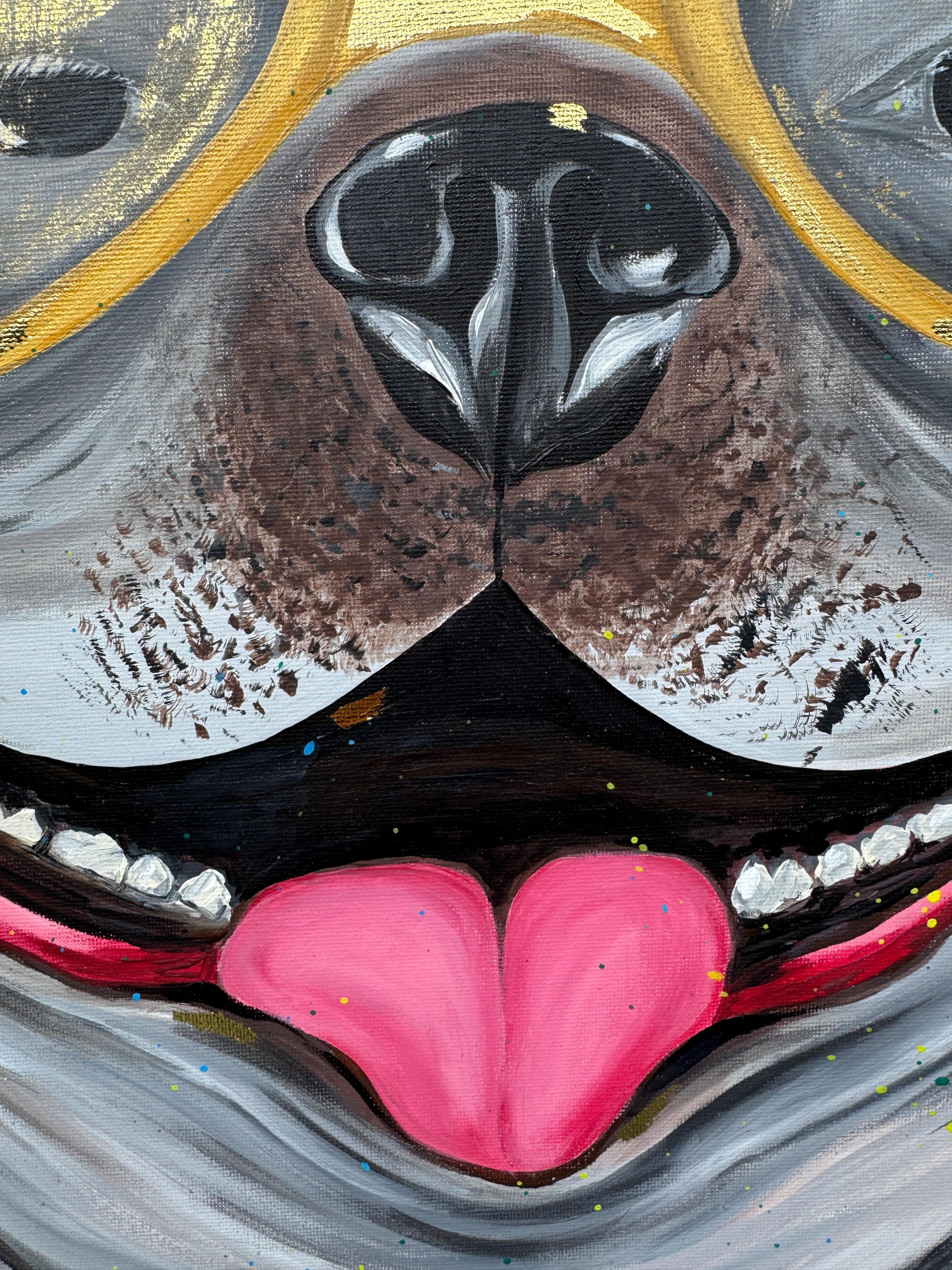 Alles was du brauchst ist Liebe und einen Hund (Violett), Animal Painting, von Iryna Kobzar