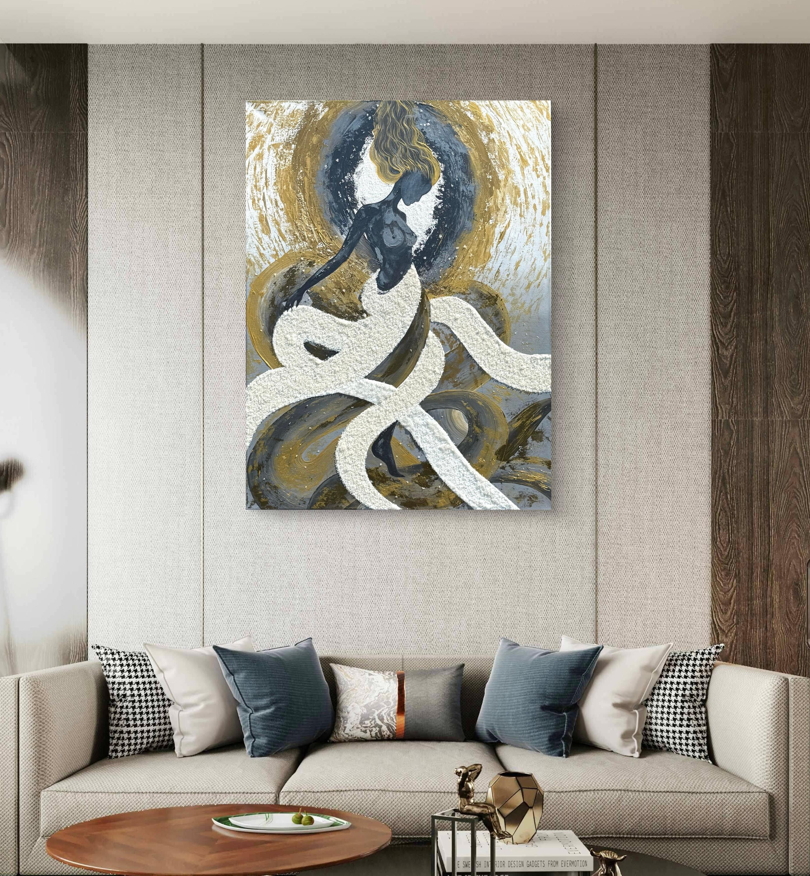 Aus dem Chaos geboren (Beige), Figurative Painting, von Iryna Kobzar