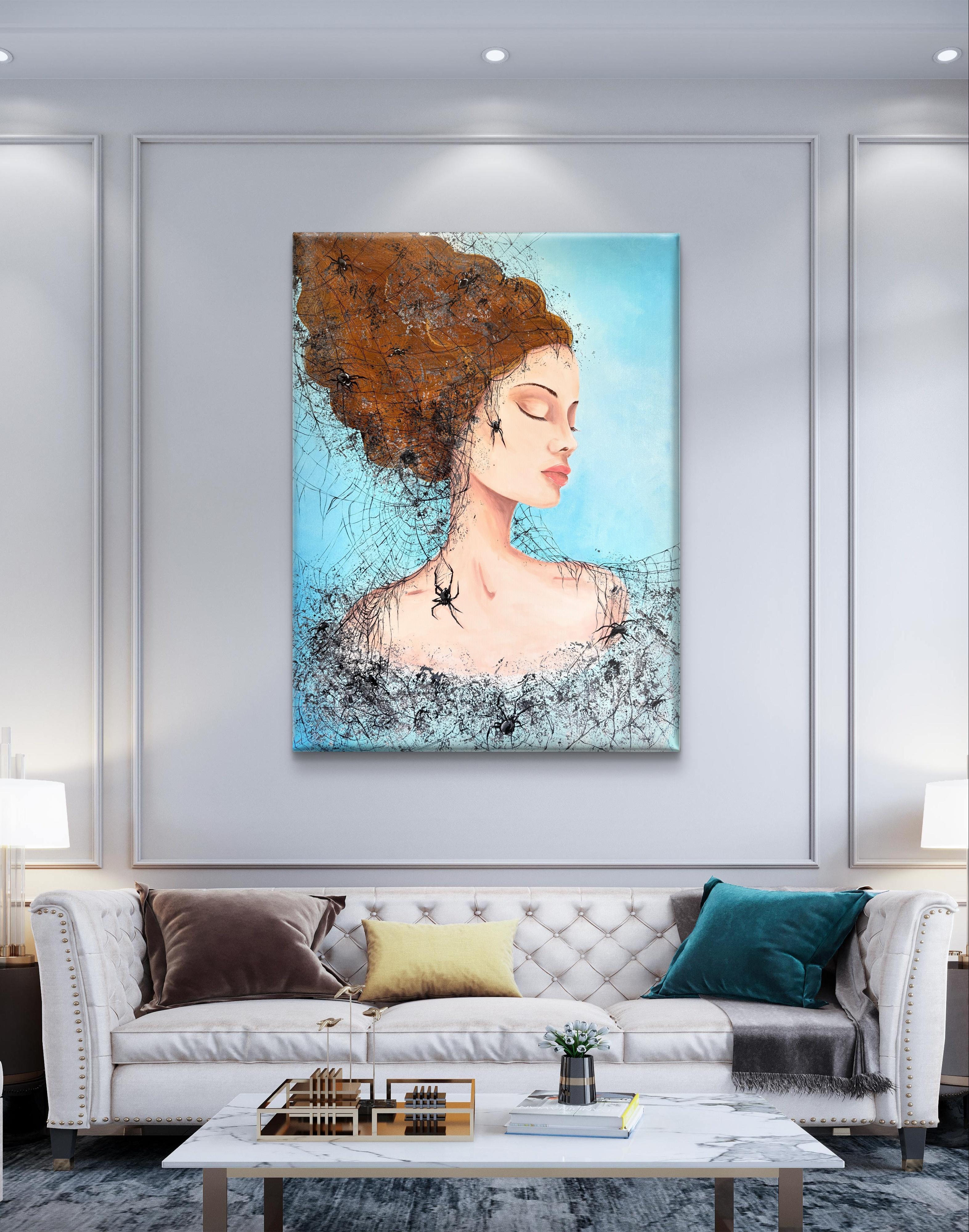 In the Web of the Past - Blue Abstract Painting by Iryna Kobzar