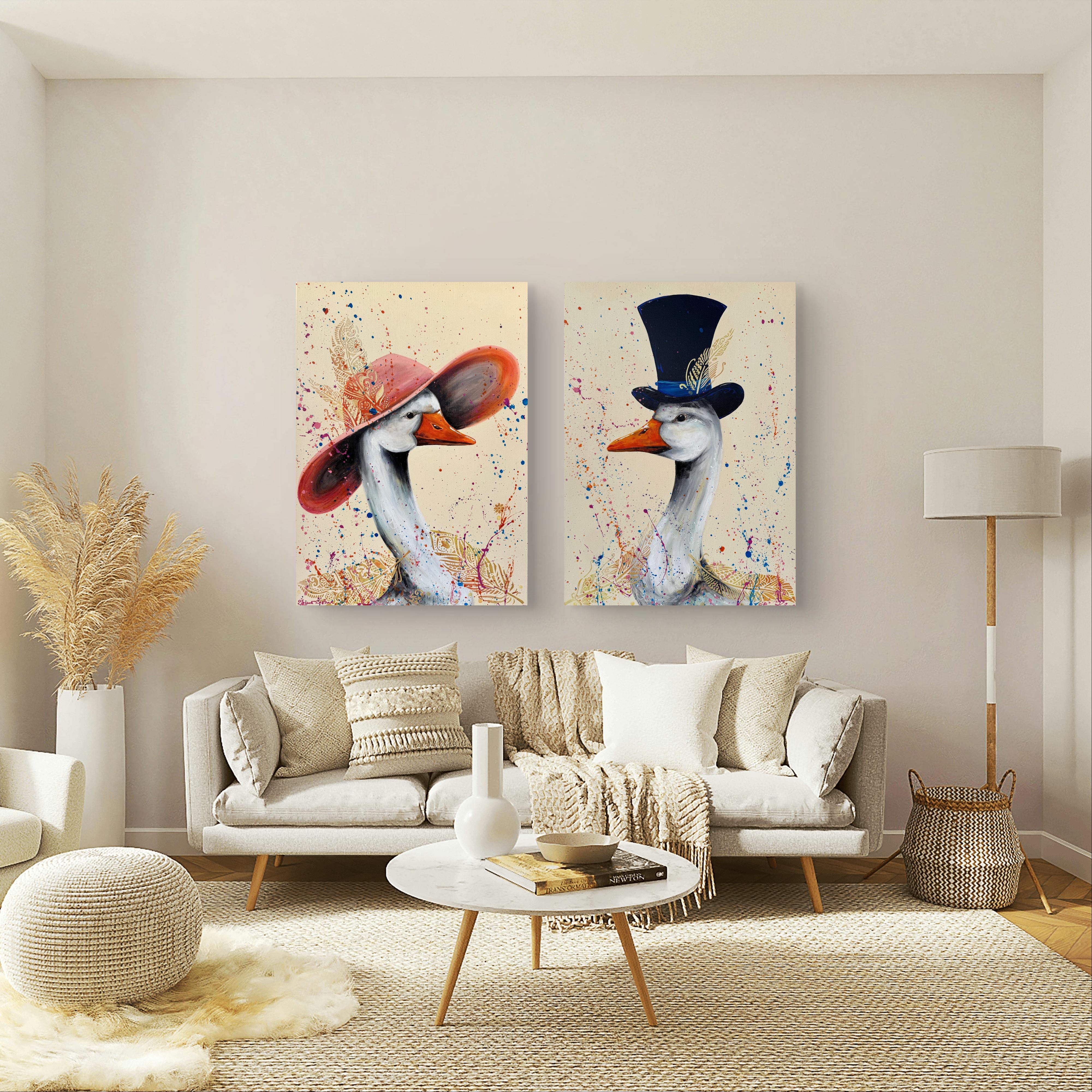 Mr. and Mrs. Goose on a Date (Diptych) For Sale 7