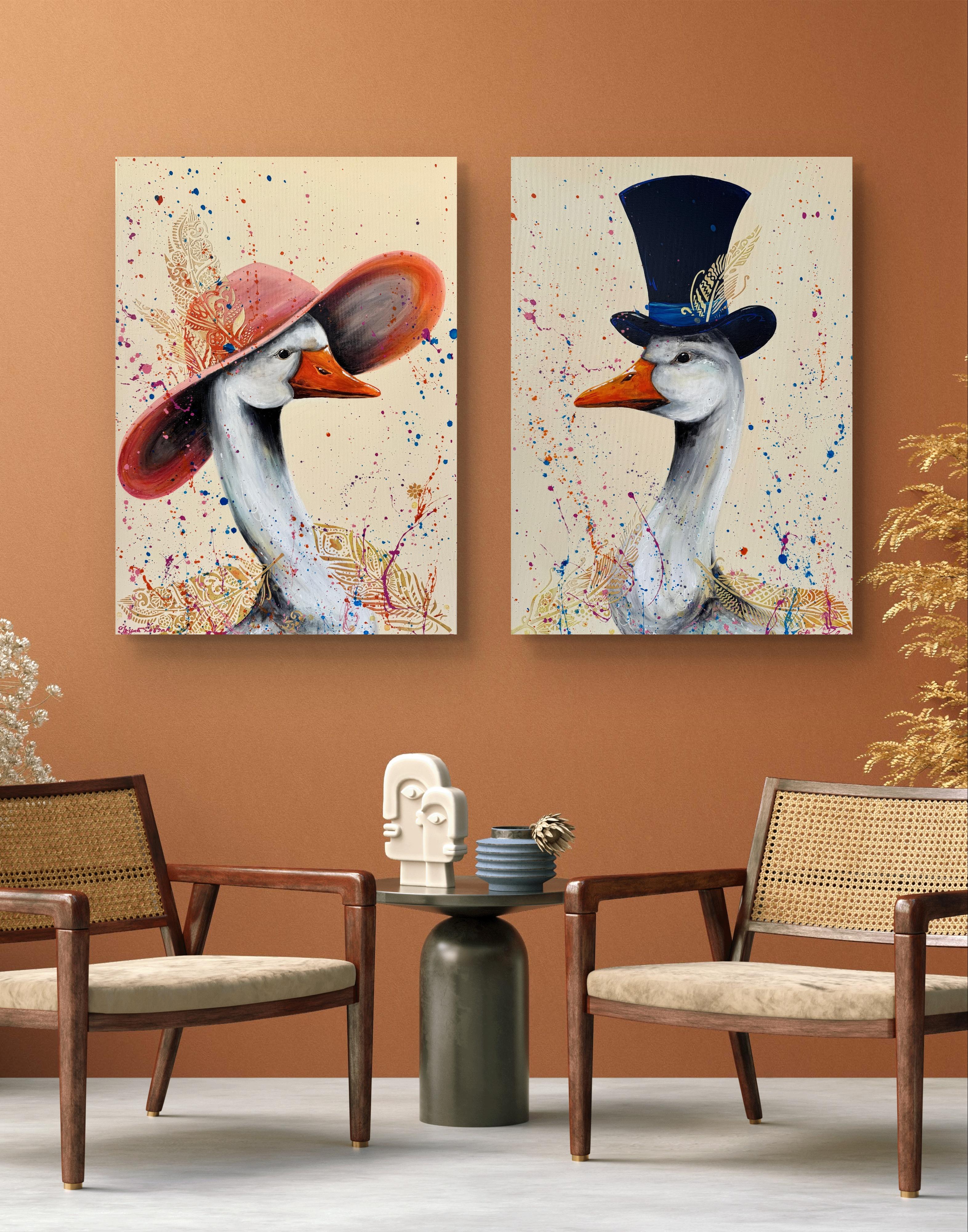 Mr. and Mrs. Goose on a Date (Diptych) For Sale 8