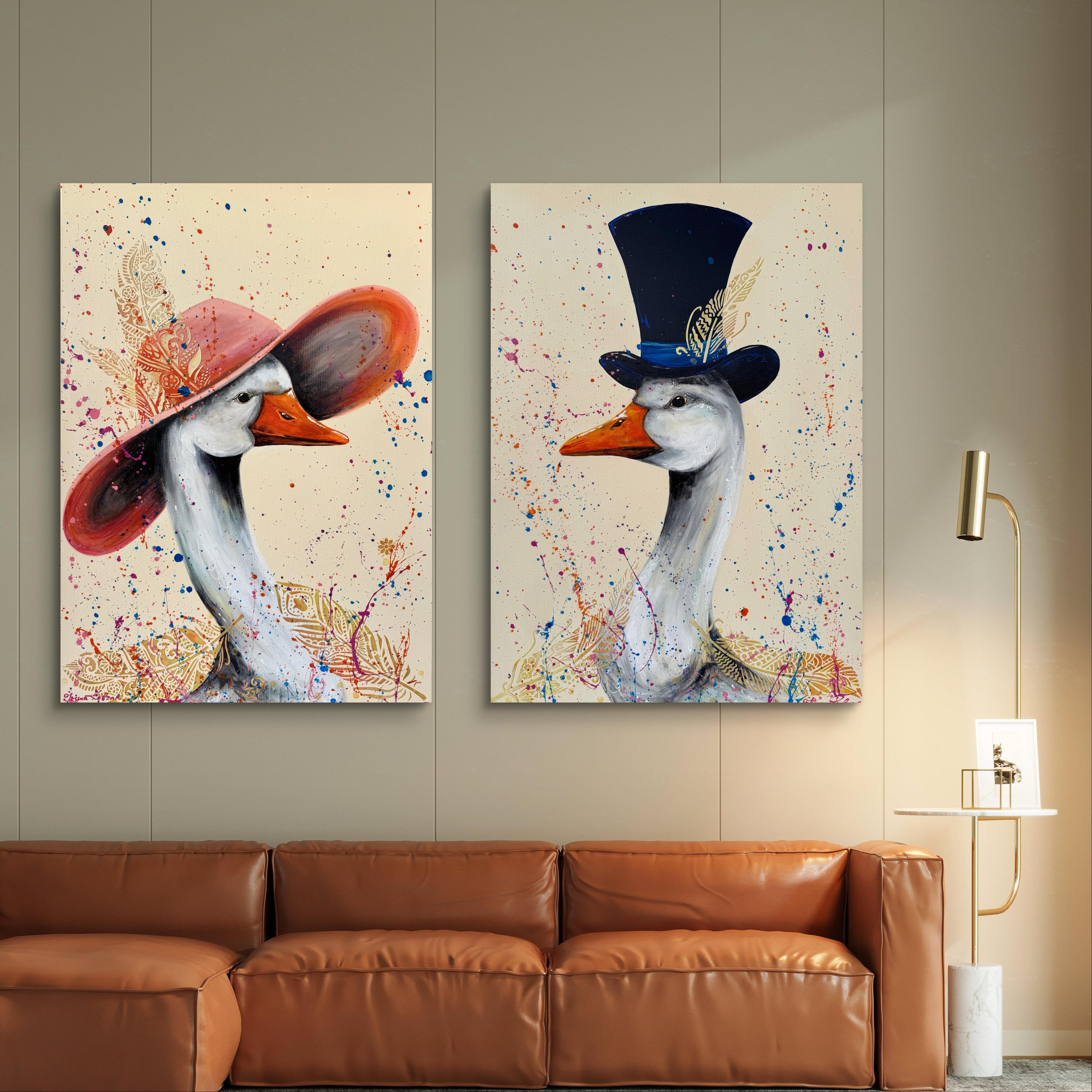 Mr. and Mrs. Goose on a Date (Diptych) For Sale 9