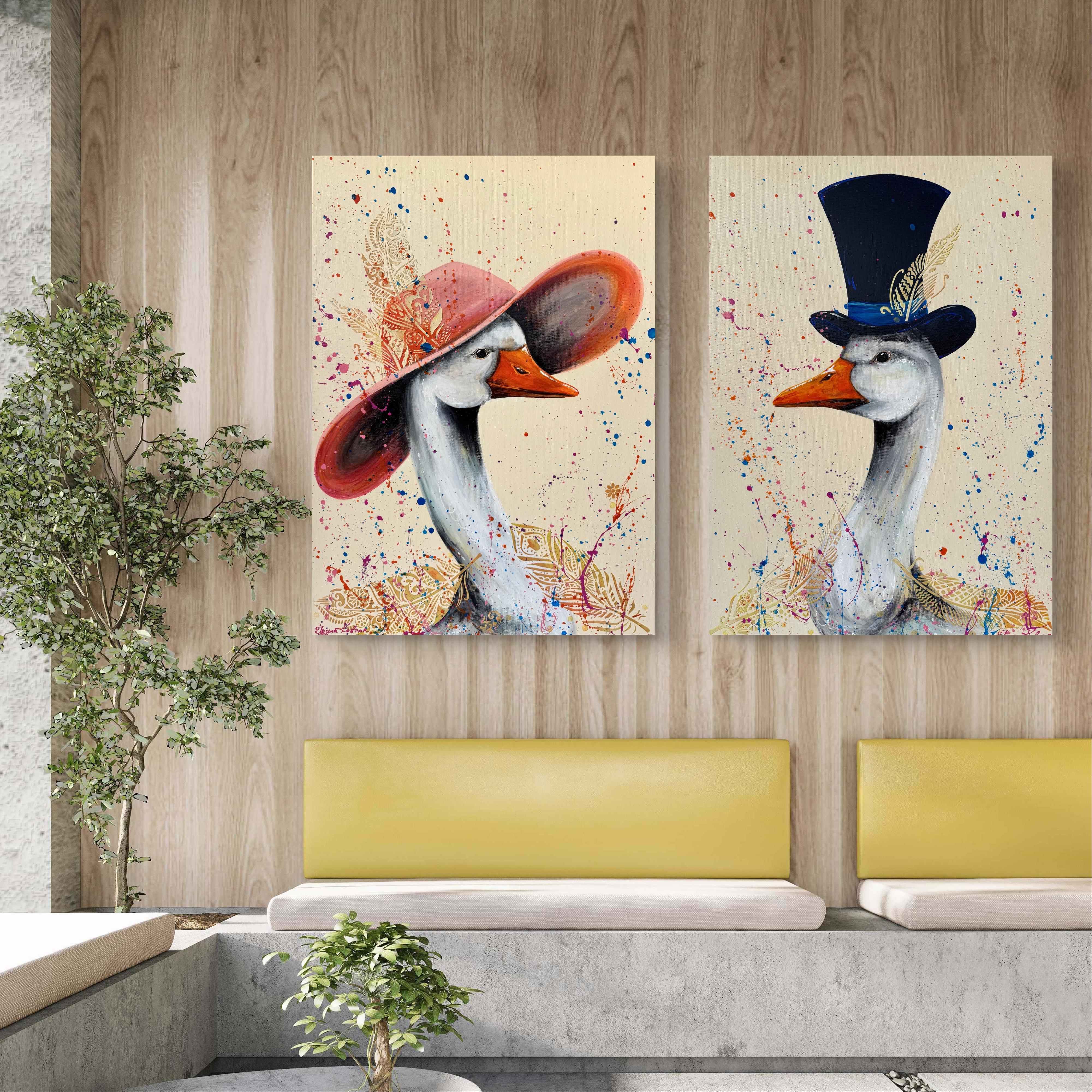 Mr. and Mrs. Goose on a Date (Diptych) For Sale 10