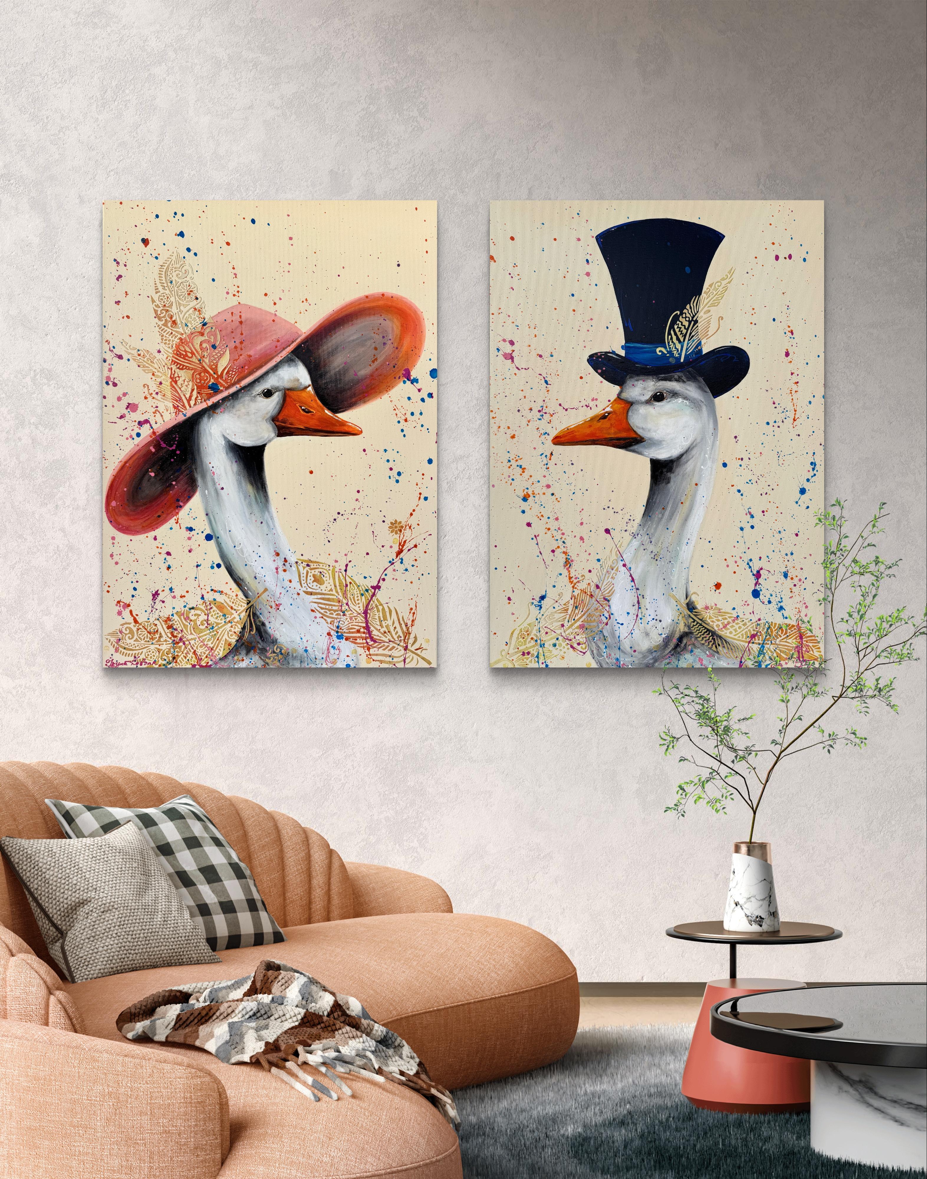 Mr. and Mrs. Goose on a Date (Diptych) For Sale 11