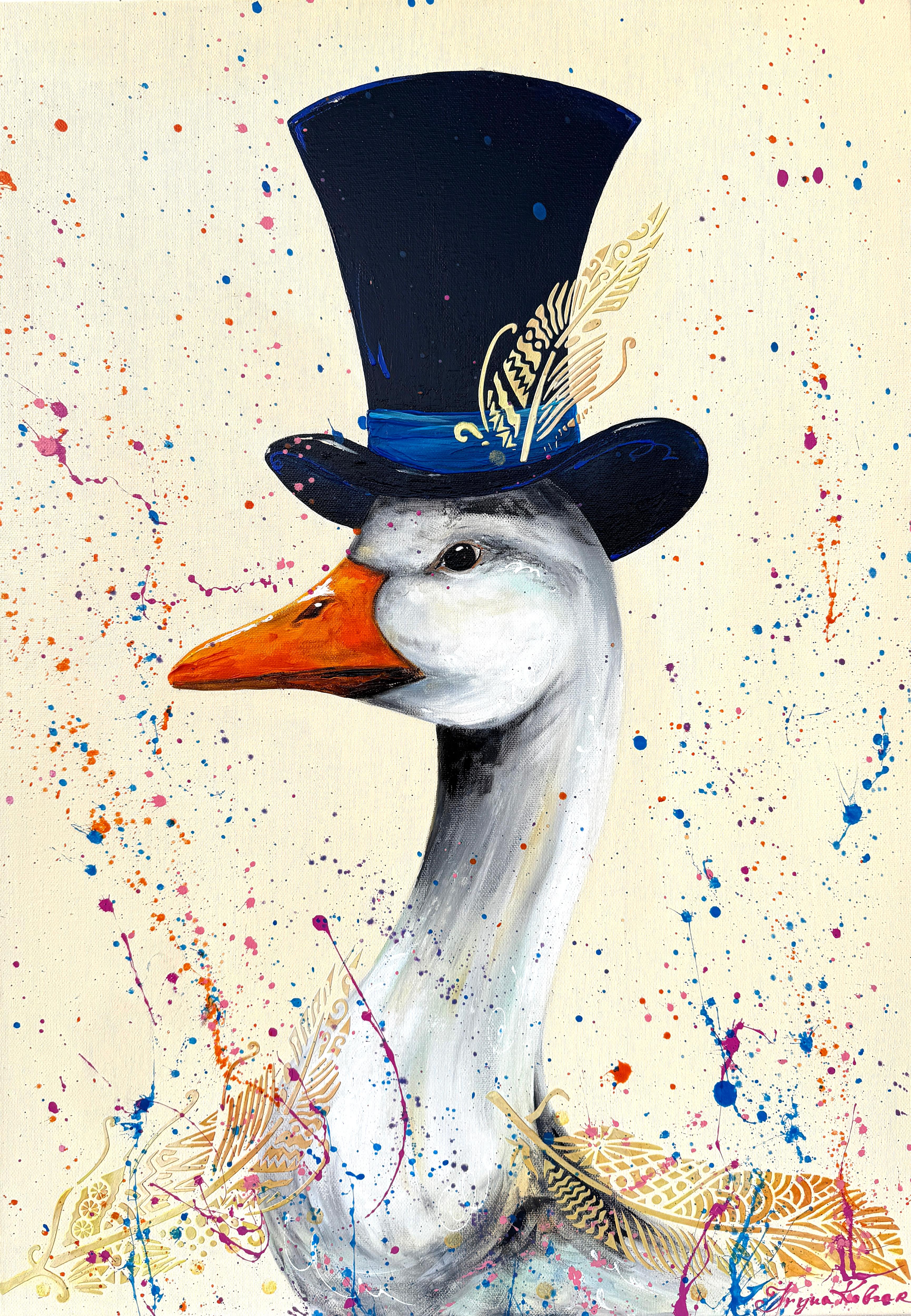 Mr. and Mrs. Goose on a Date (Diptych) - Pop Art Painting by Iryna Kobzar