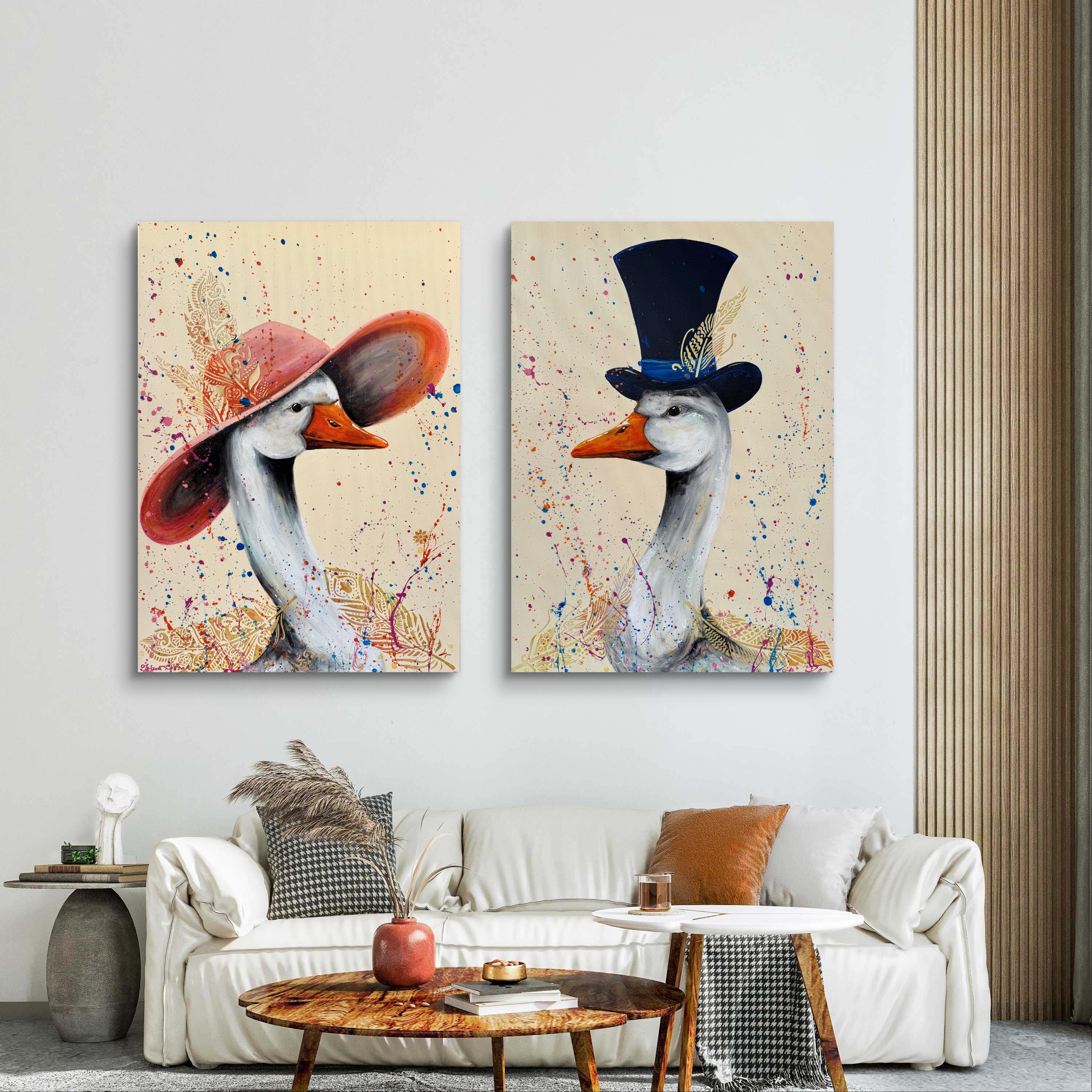 Mr. and Mrs. Goose on a Date (Diptych) For Sale 1