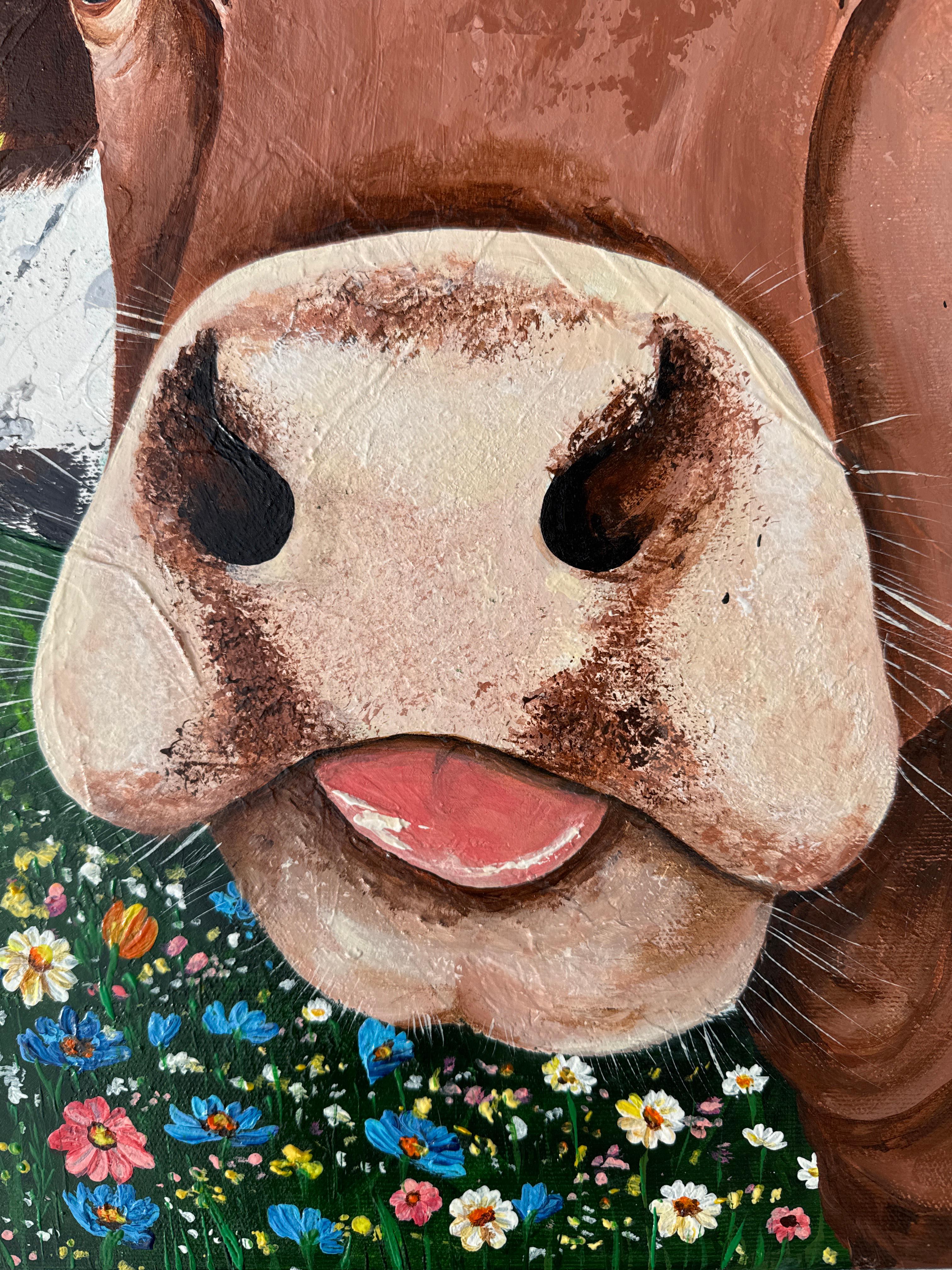 Ma vache alpine en fleurs - Pop Art Painting par Iryna Kobzar