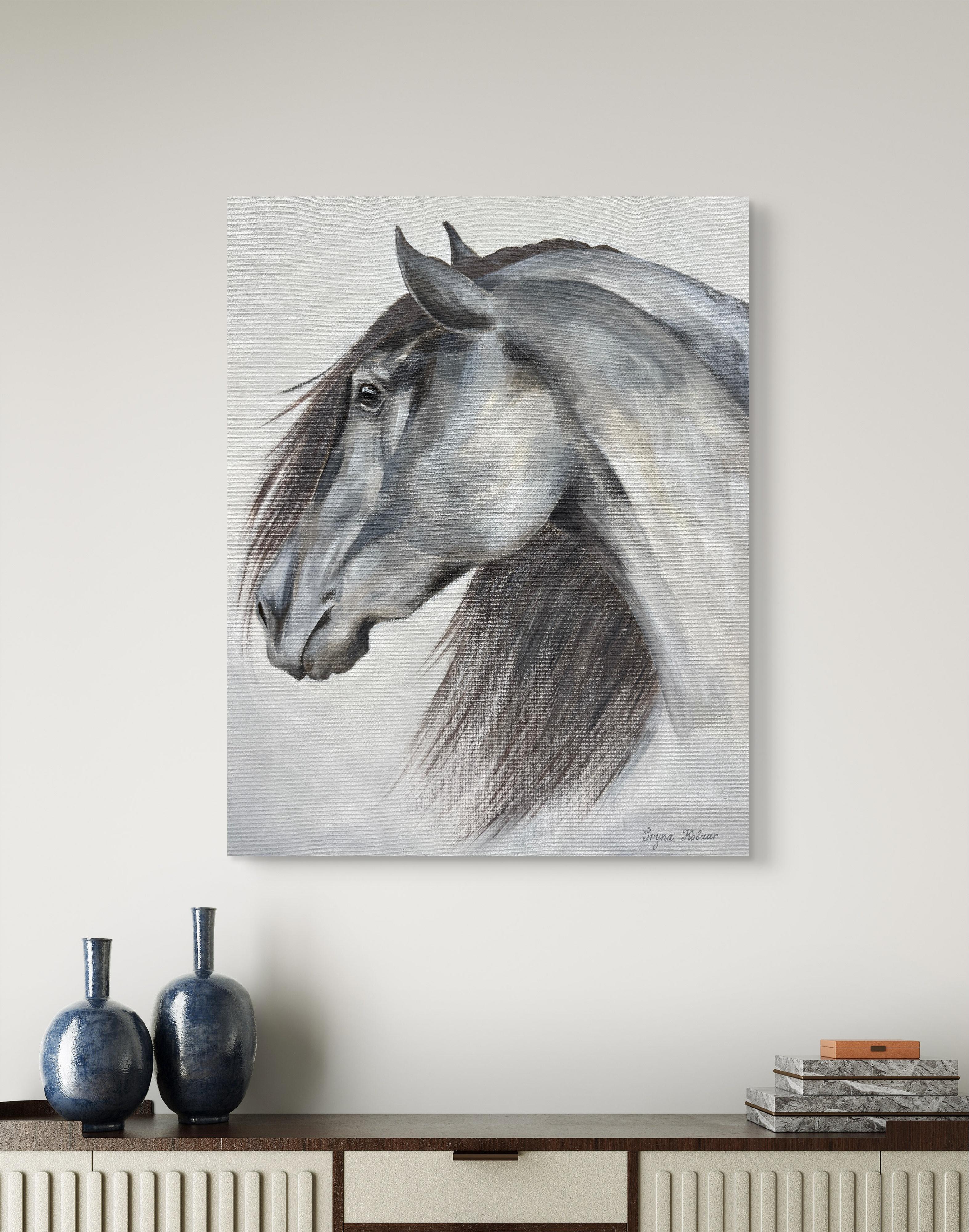 My dear Horse - Gray Figurative Painting by Iryna Kobzar