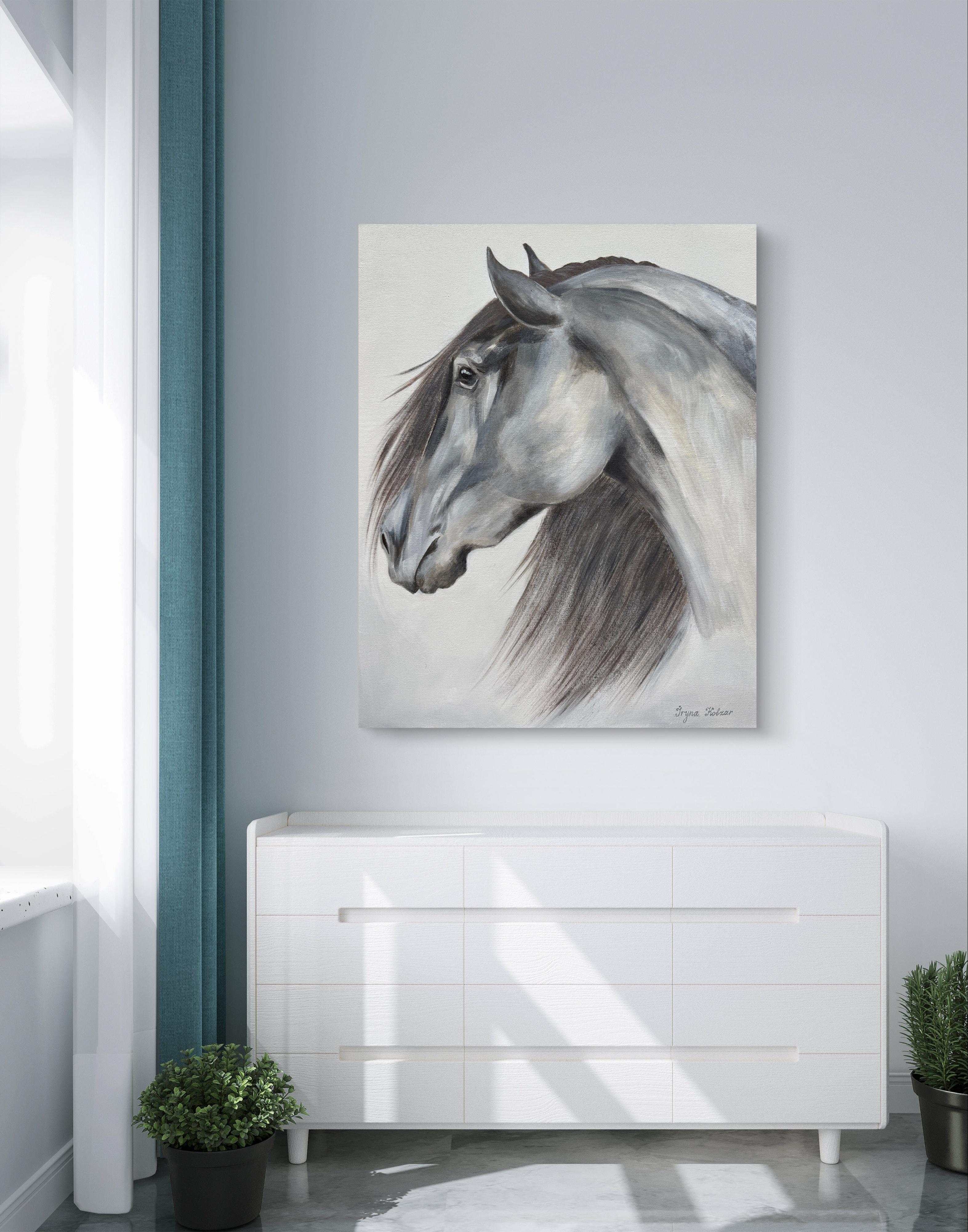 I simply love horses. Their strength, nobility, and gentle gaze always fascinate me. Watching them brings me peace and inspiration. This painting is my way to capture their beauty and grace — to keep that harmony close, at home.

This artwork