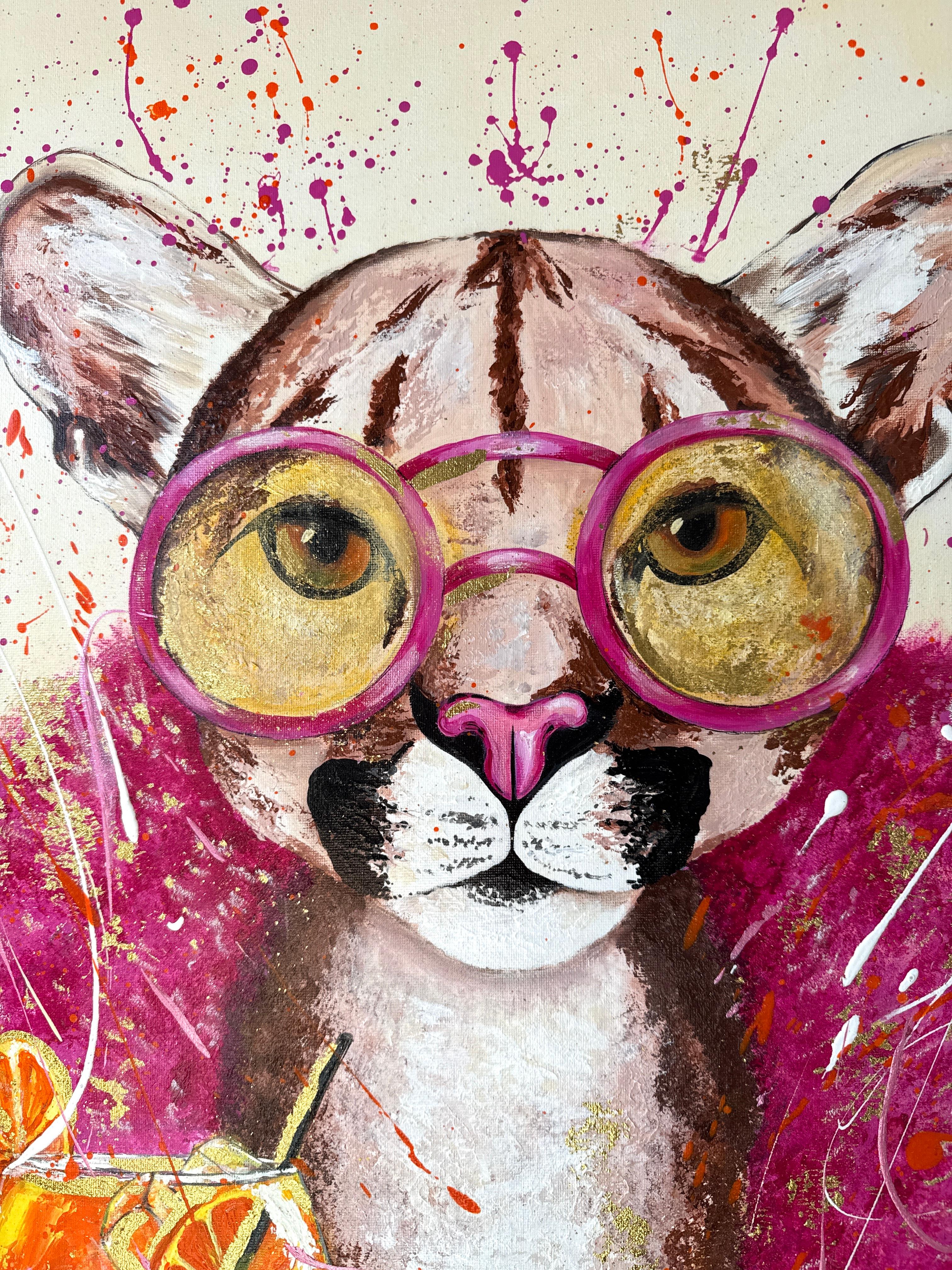 Schnurren Schnurren Glamour (Beige), Animal Painting, von Iryna Kobzar