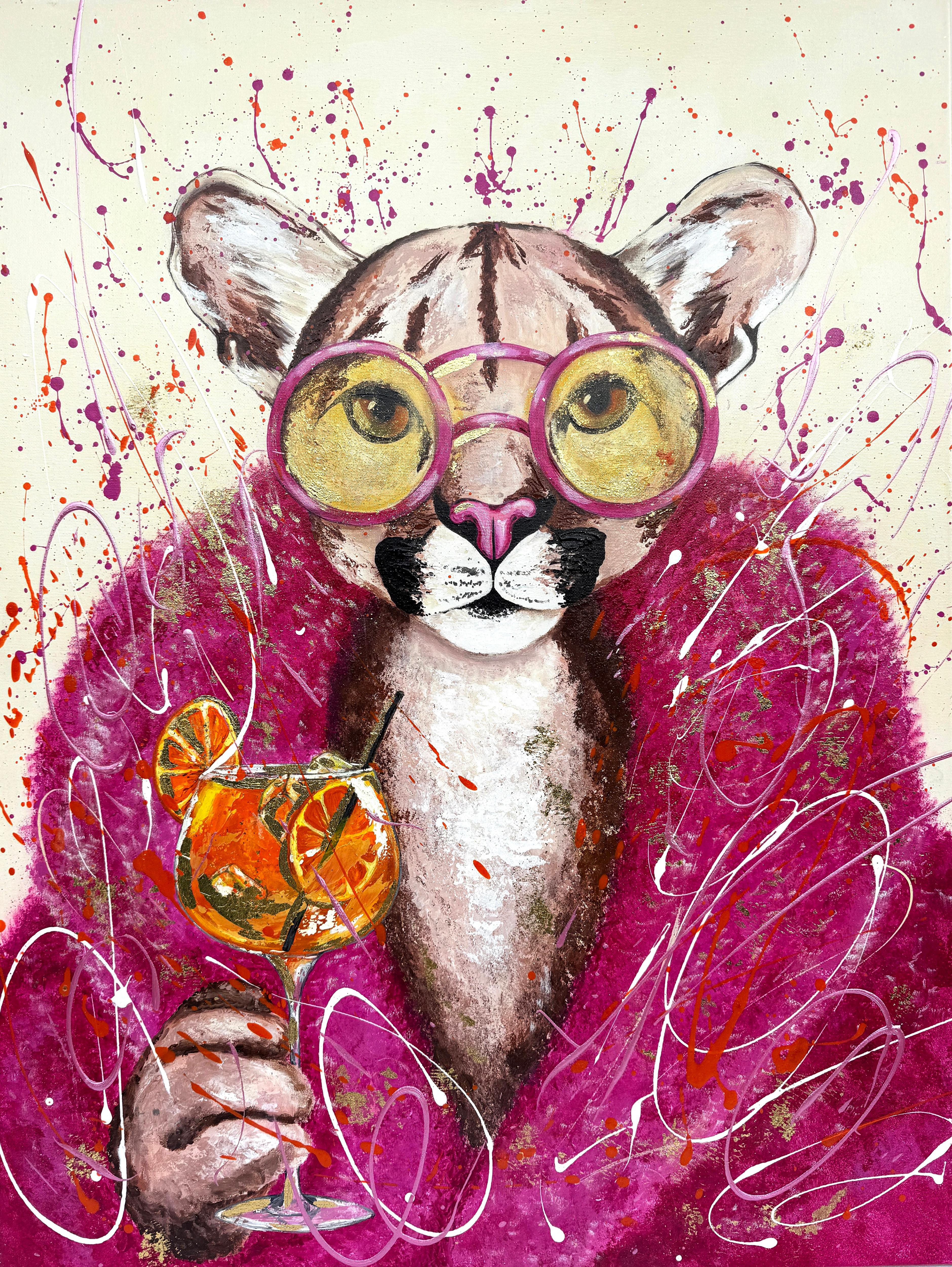 Iryna Kobzar Animal Painting – Schnurren Schnurren Glamour