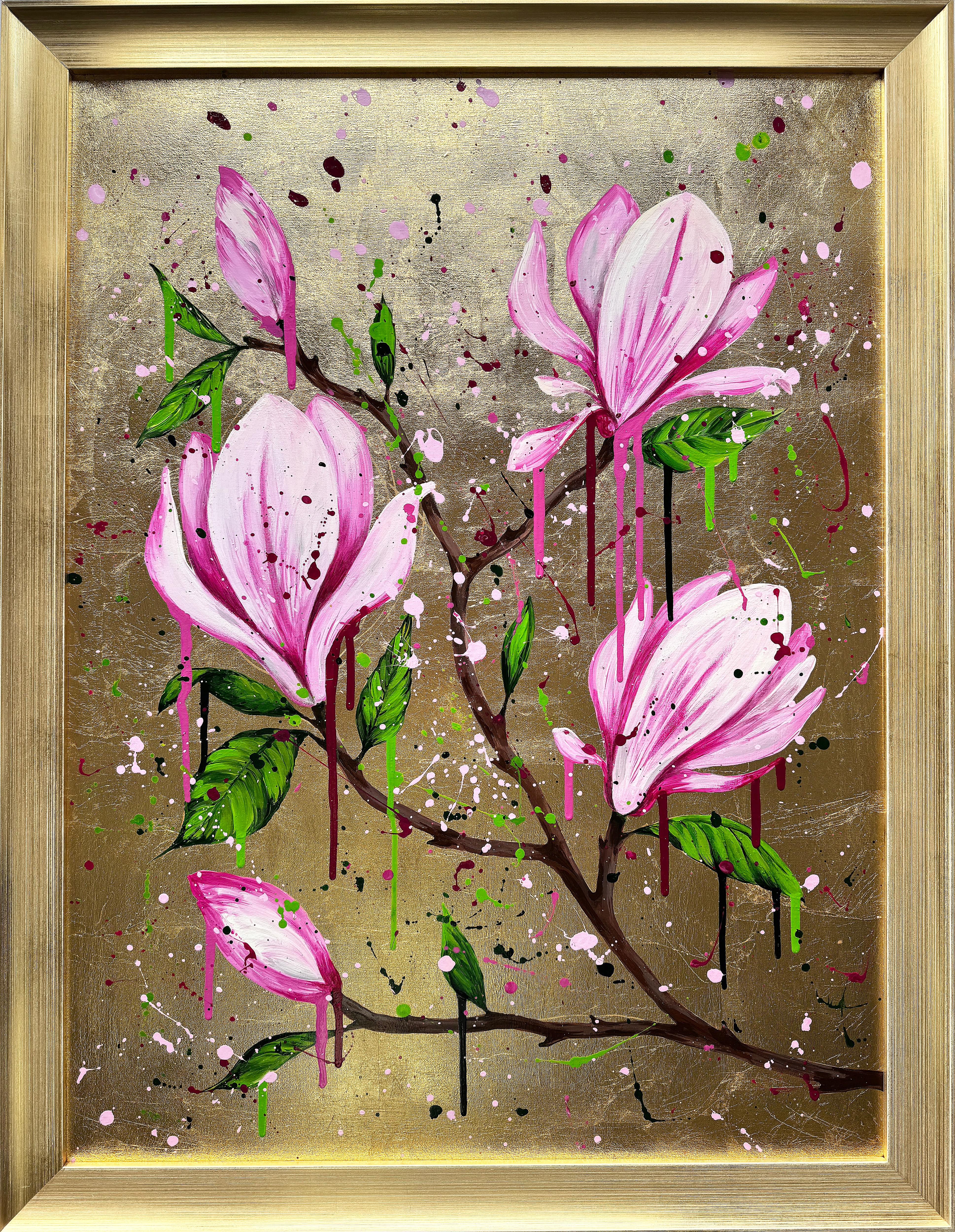 Iryna Kobzar Still-Life Painting - When Magnolias Bloom on Gold