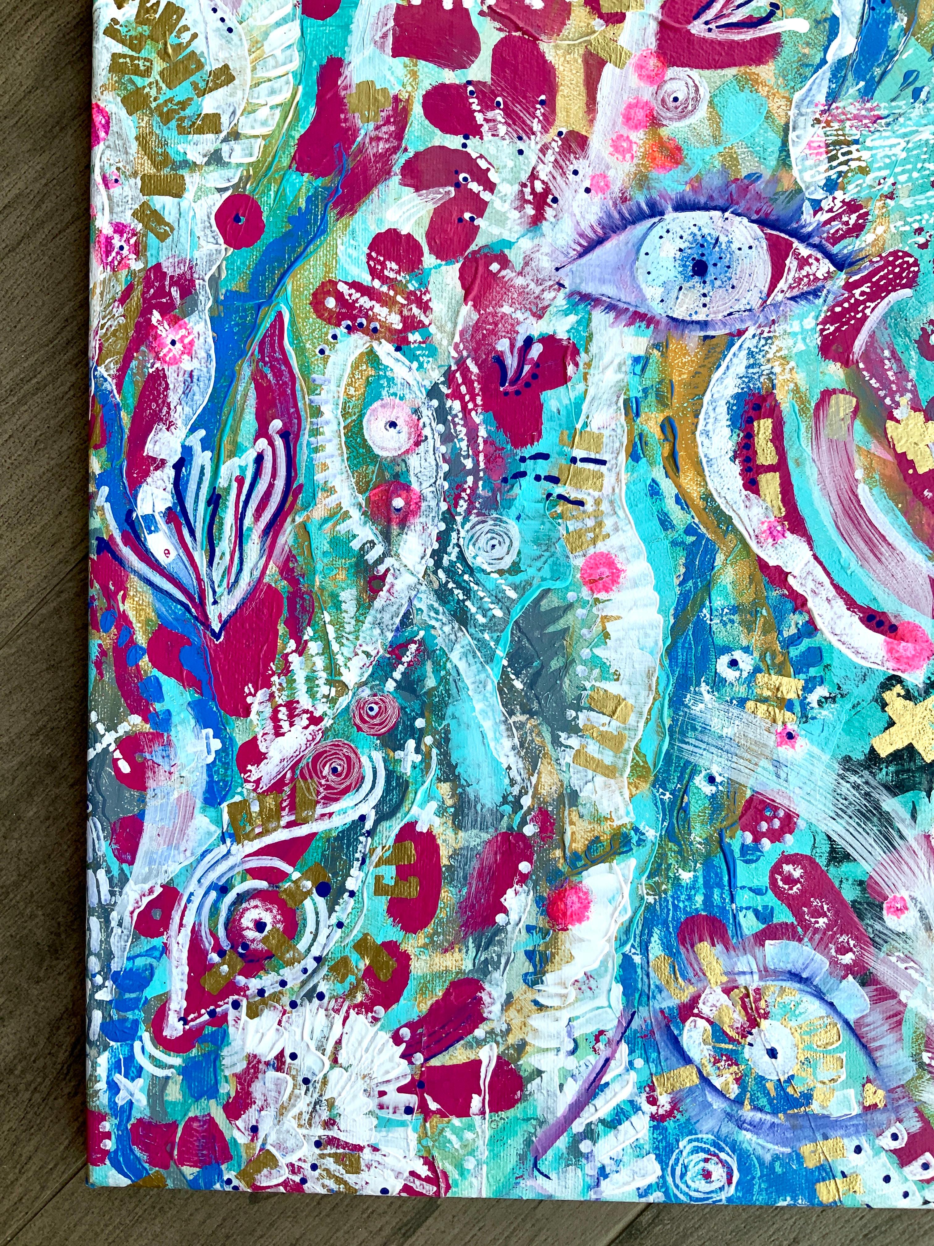 Contemplating Inner Gardens - Blue Abstract Painting by Iryna Rets