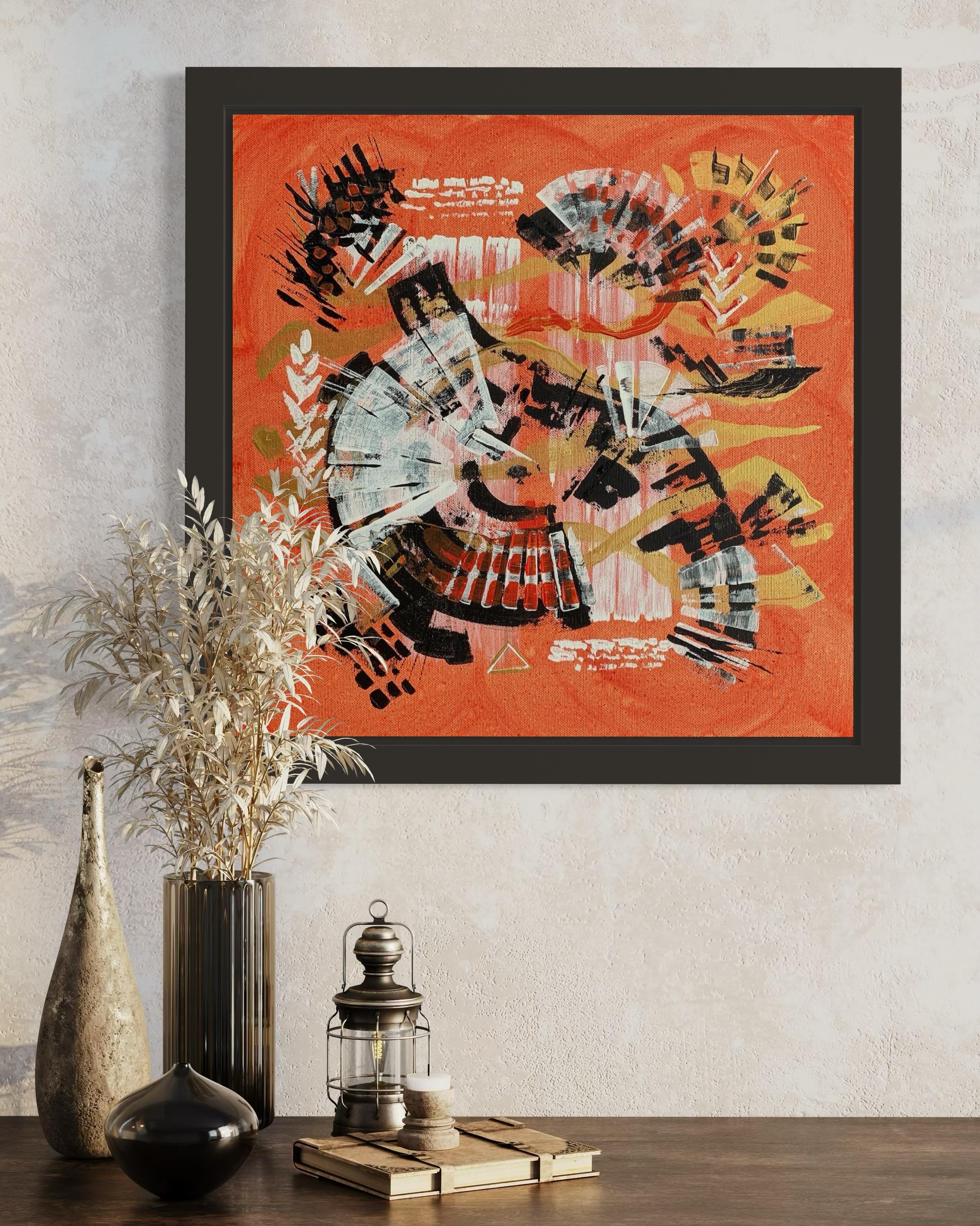 Tanz des Feuers  Triptychon „Symphonie der Elemente“ (Orange), Figurative Painting, von Iryna Rets