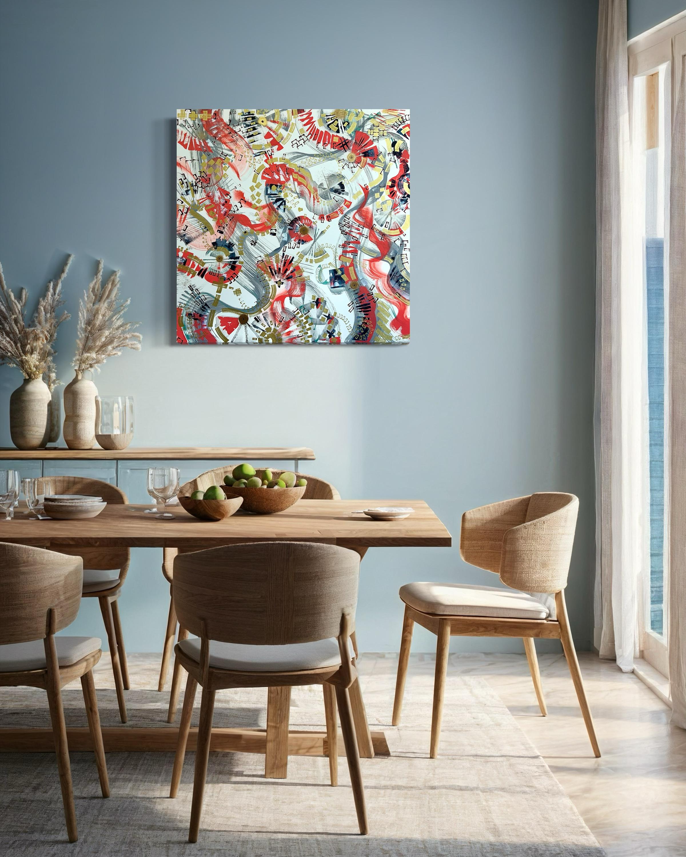 The painting is ready to hang, the painting has no decorative frame.

Music of Time by Iryna Rets is a visual ode to the harmony of time and music. In this work, the artist combines abstract rhythms and fluid lines to express the interaction between