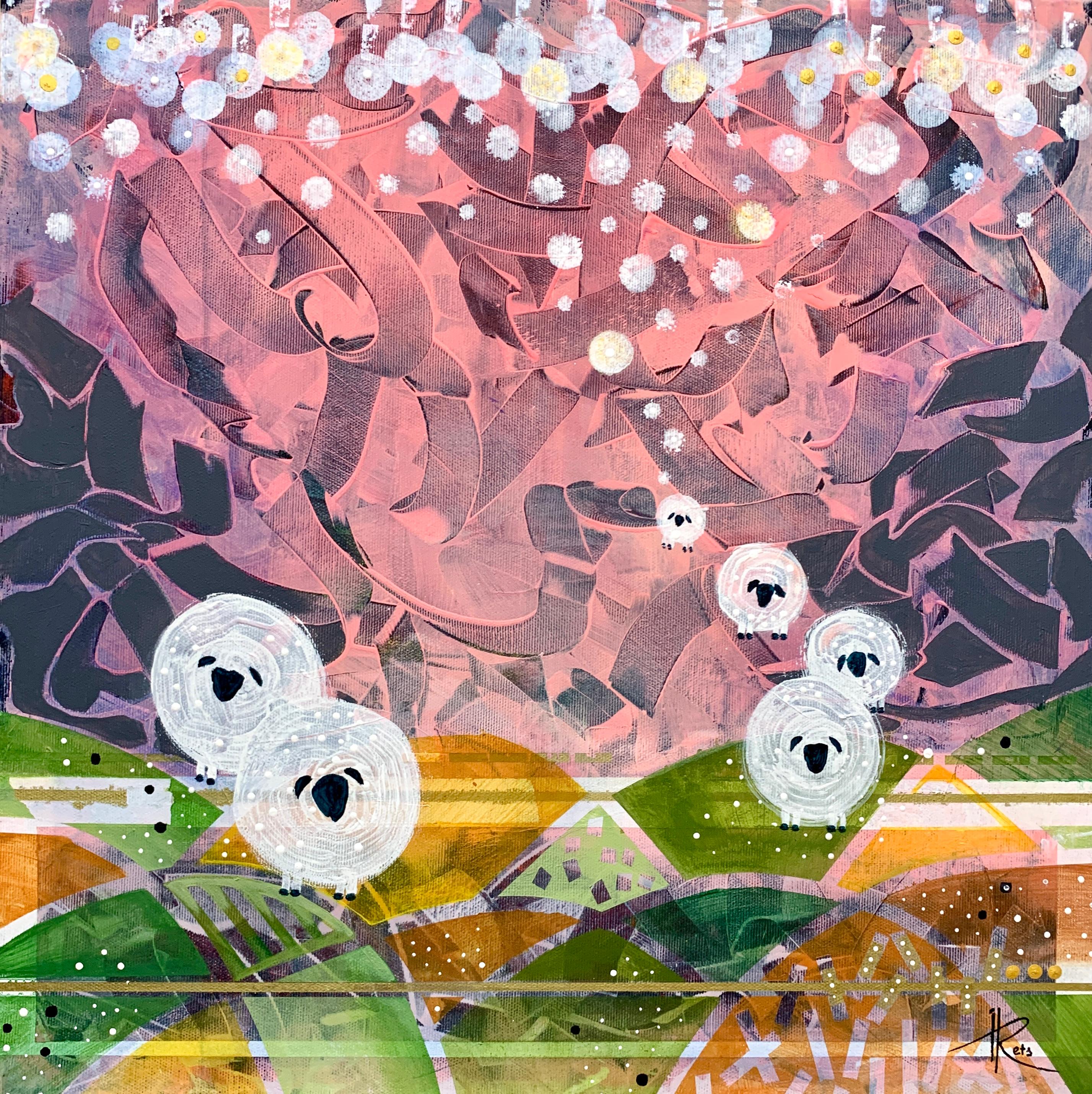 Iryna Rets Abstract Painting - “Ooooo, Heavenly Sheep”