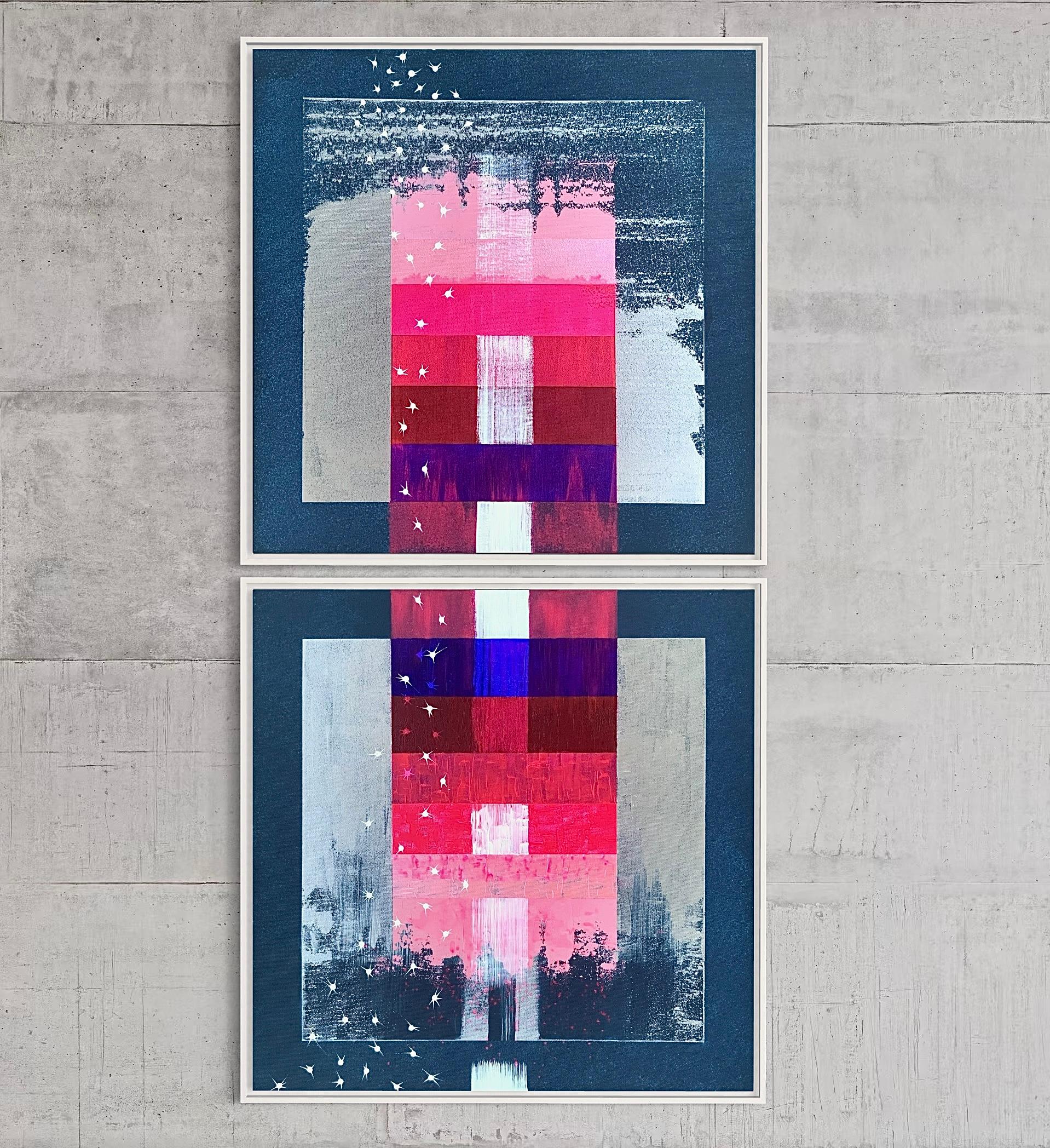 „Reflection of the Northern Lights in the Waves of the Southern Sea“ 1 von Diptyc – Painting von Iryna Rets