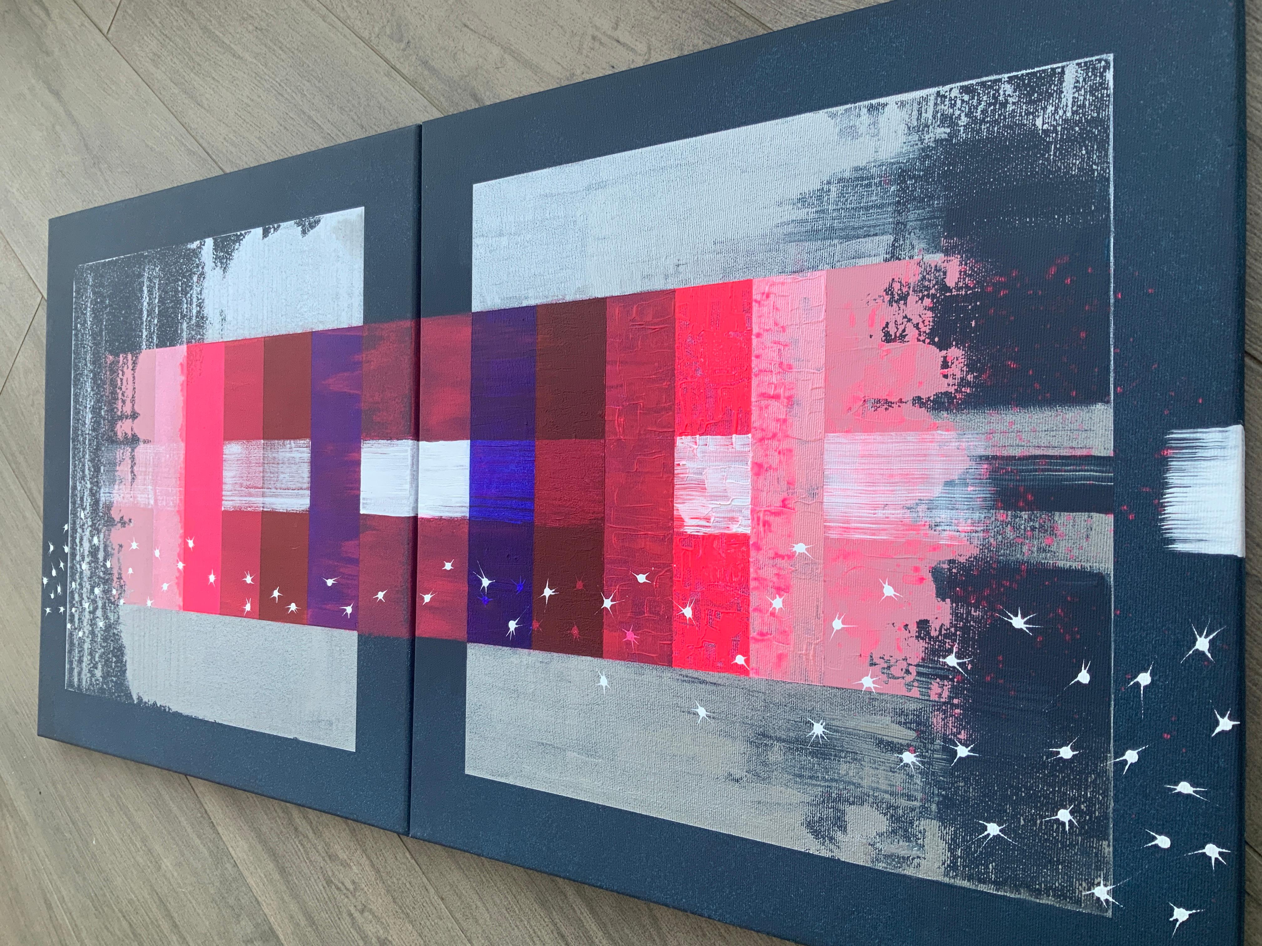 Diptychon „Reflection of the Northern Lights in the Waves of the Southern Sea“ (Pop-Art), Painting, von Iryna Rets