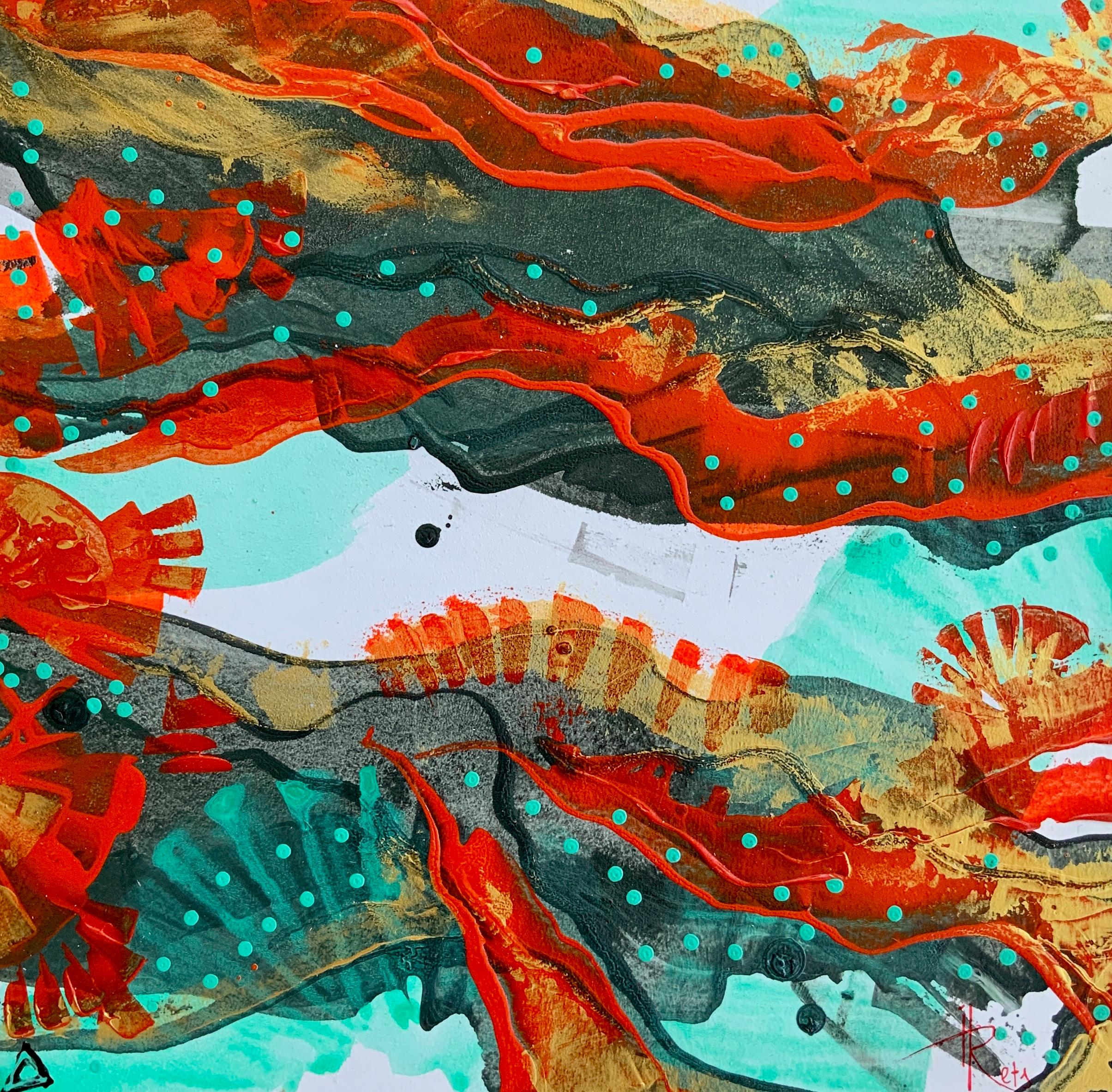 Abstract Painting di Iryna Rets - "Il bacio del drago verde "2 del polittico
