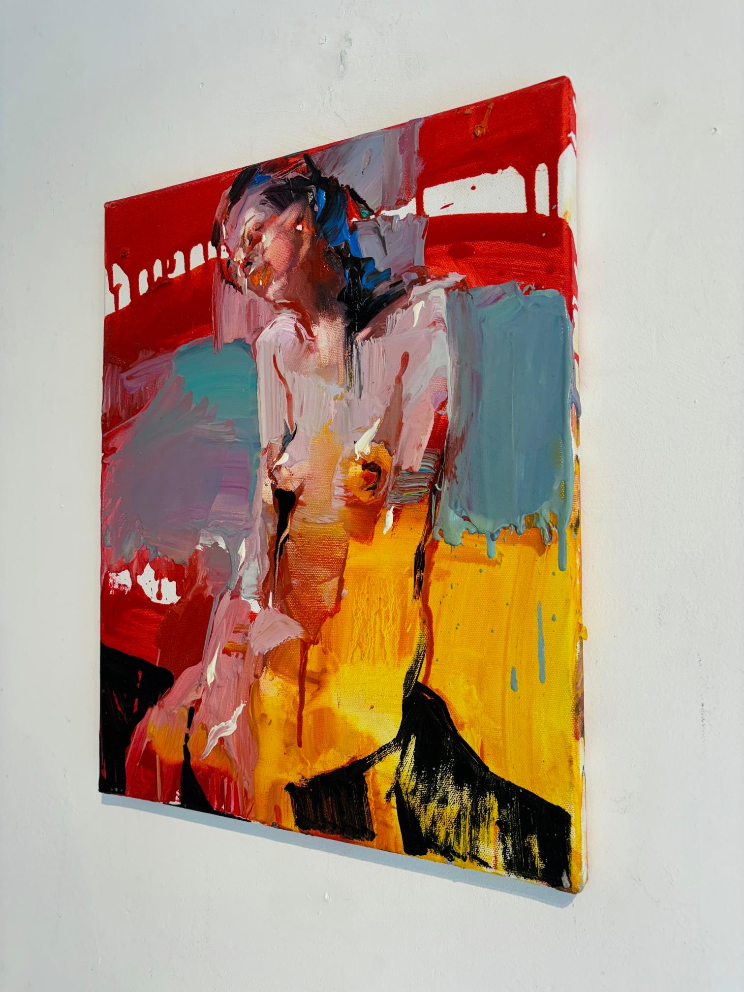 Fiona - pittura astratta originale di forme di donna - arte figurativa contemporanea - Figurative Painting Rosa di Iryna Yermolova