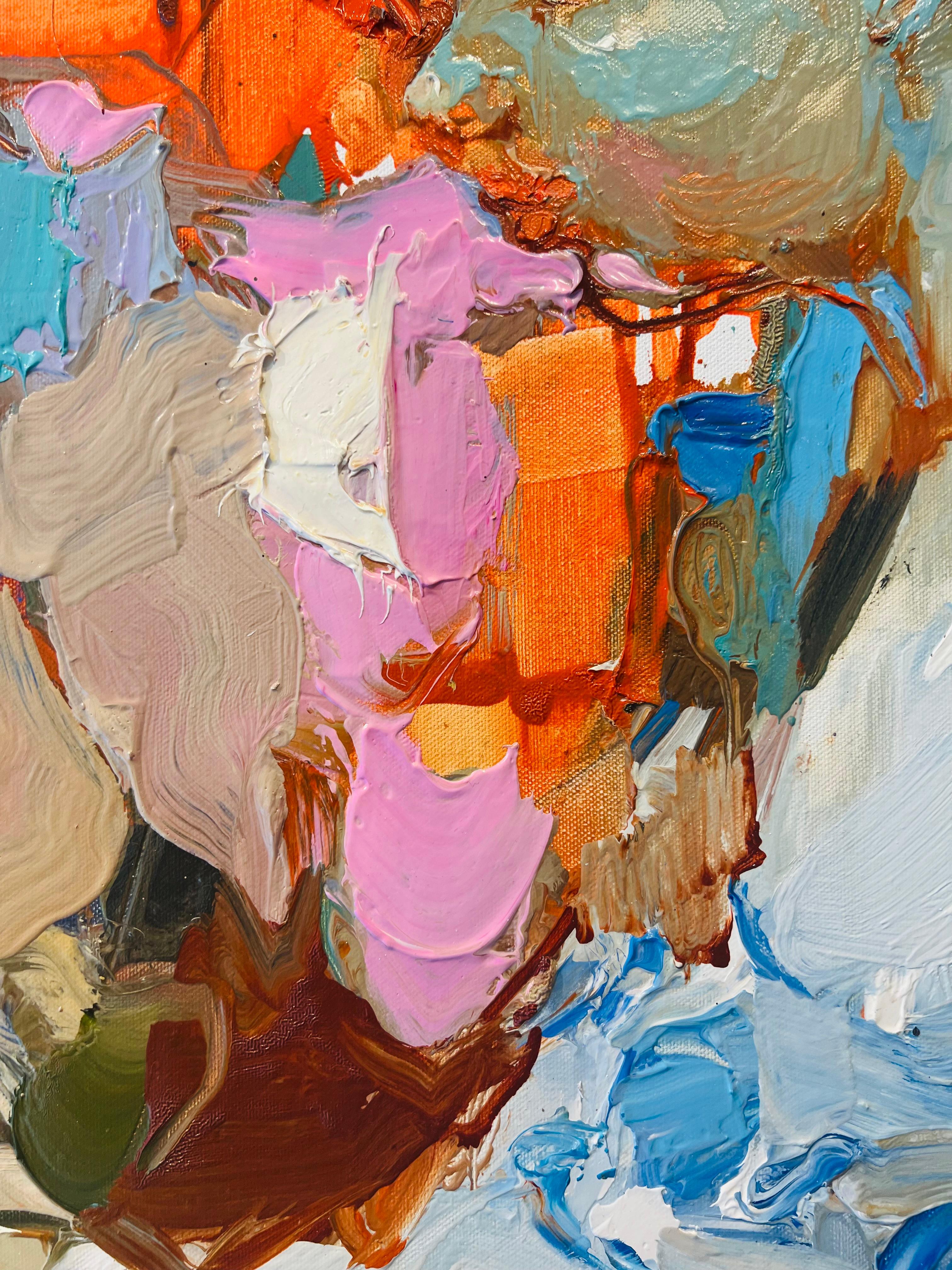 Intriga floral-opintura al óleo figurativa del impresionismo original-Arte contemporáneo - Painting de Iryna Yermolova