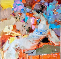 Intriga floral-opintura al óleo figurativa del impresionismo original-Arte contemporáneo