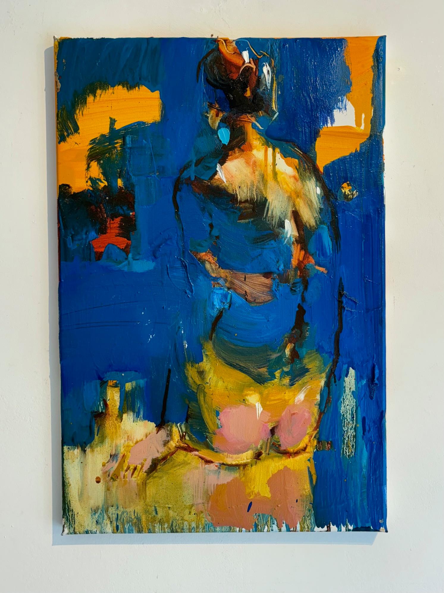 Junto a la piscina 4-original figurativo abstracto forma femenina pintura-arte contemporáneo - Painting Expresionista de Iryna Yermolova