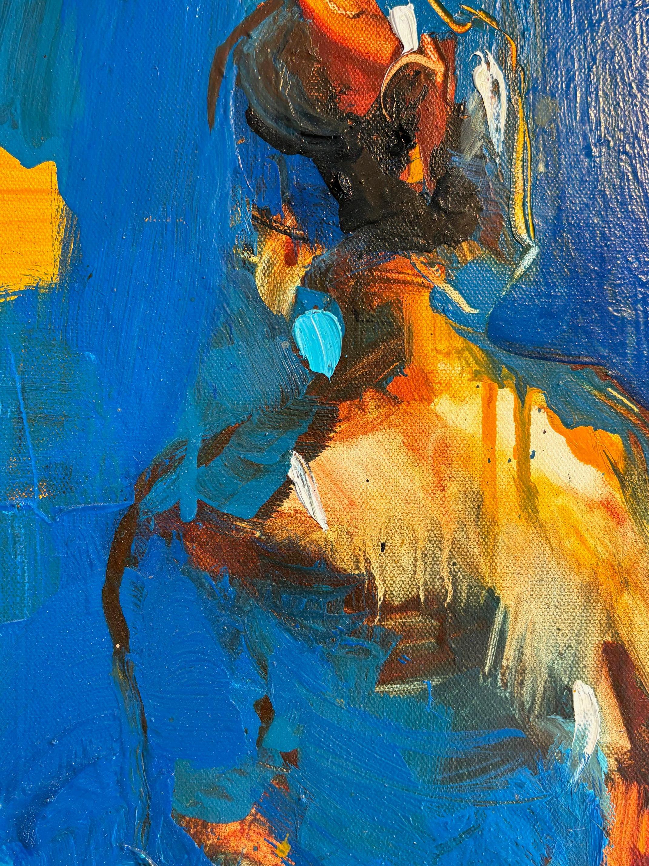 Cette œuvre d'art exceptionnelle est actuellement exposée et disponible à la vente à la Signet Contemporary Art Gallery et en ligne.

Poolside 4 dégage une impression de loisir ensoleillé, où l'abstraction et la figuration s'entrechoquent dans le